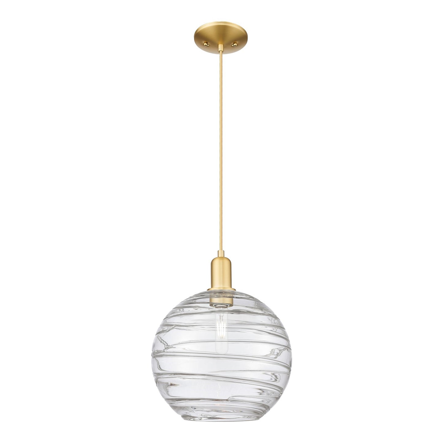 Innovations Athens Deco Swirl 12in 1-Light Mini Pendant | Industrial Satin Gold Steel and Clear Glass | Kitchen Island & | Model 716-1P-SG-G1213-12CL