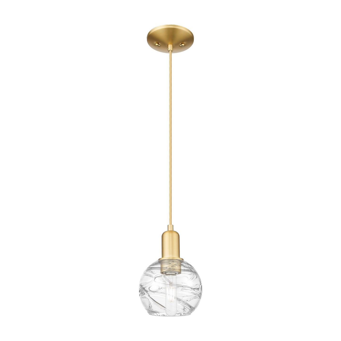 Innovations Athens Deco Swirl 6in 1-Light Mini Pendant | Industrial Satin Gold Steel and Clear Deco Swirl Glass | Kitchen | Model 716-1P-SG-G1213-6CL