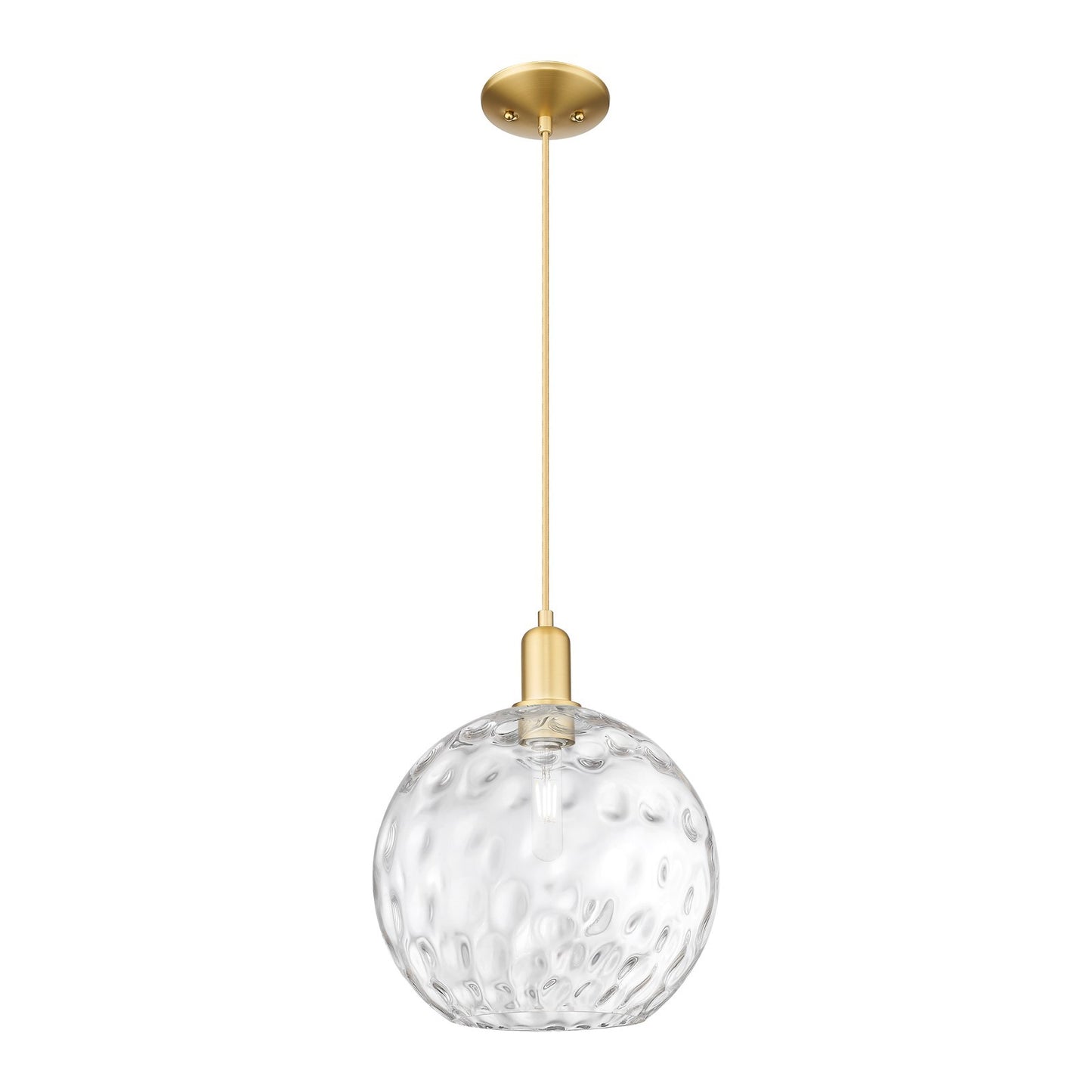 Innovations Athens Water Glass 12in 1-Light Mini Pendant | Industrial Satin Gold Steel and Clear Glass | Kitchen Island & | Model 716-1P-SG-G1215-12