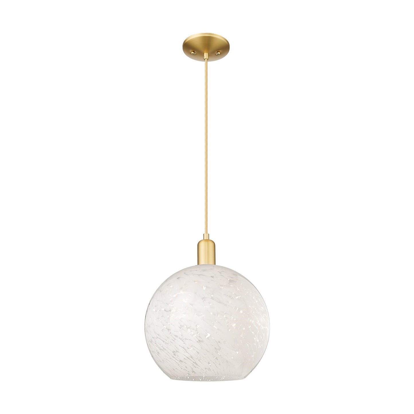 Innovations White Mouchette 12in 1-Light Mini Pendant | Industrial Satin Gold Steel and White Mouchette Glass | Kitchen | Model 716-1P-SG-G1216-12WM