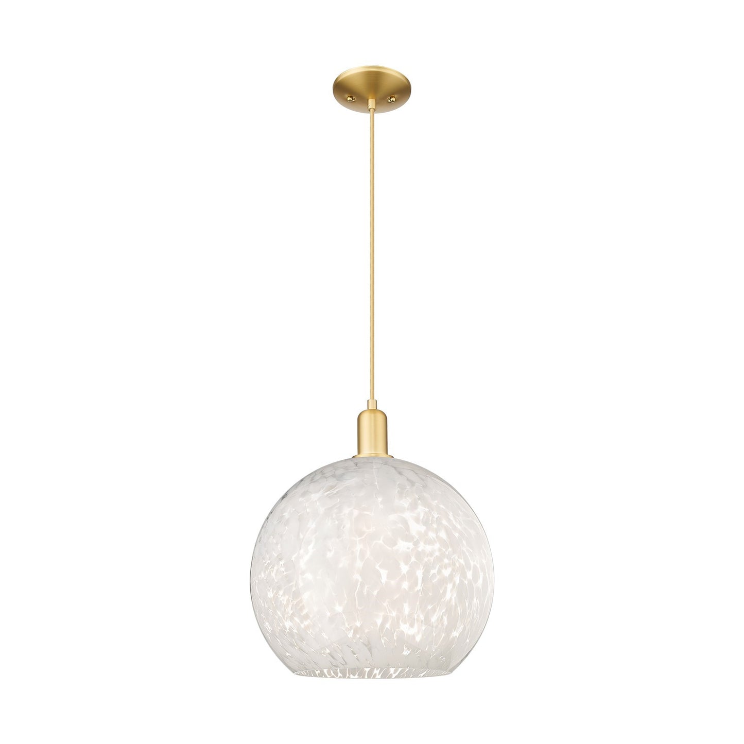 Innovations Lighting White Mouchette 14in 1-Light Mini Pendant | Industrial Satin Gold Steel and White Mouchette Glass | Model 716-1P-SG-G1216-14WM