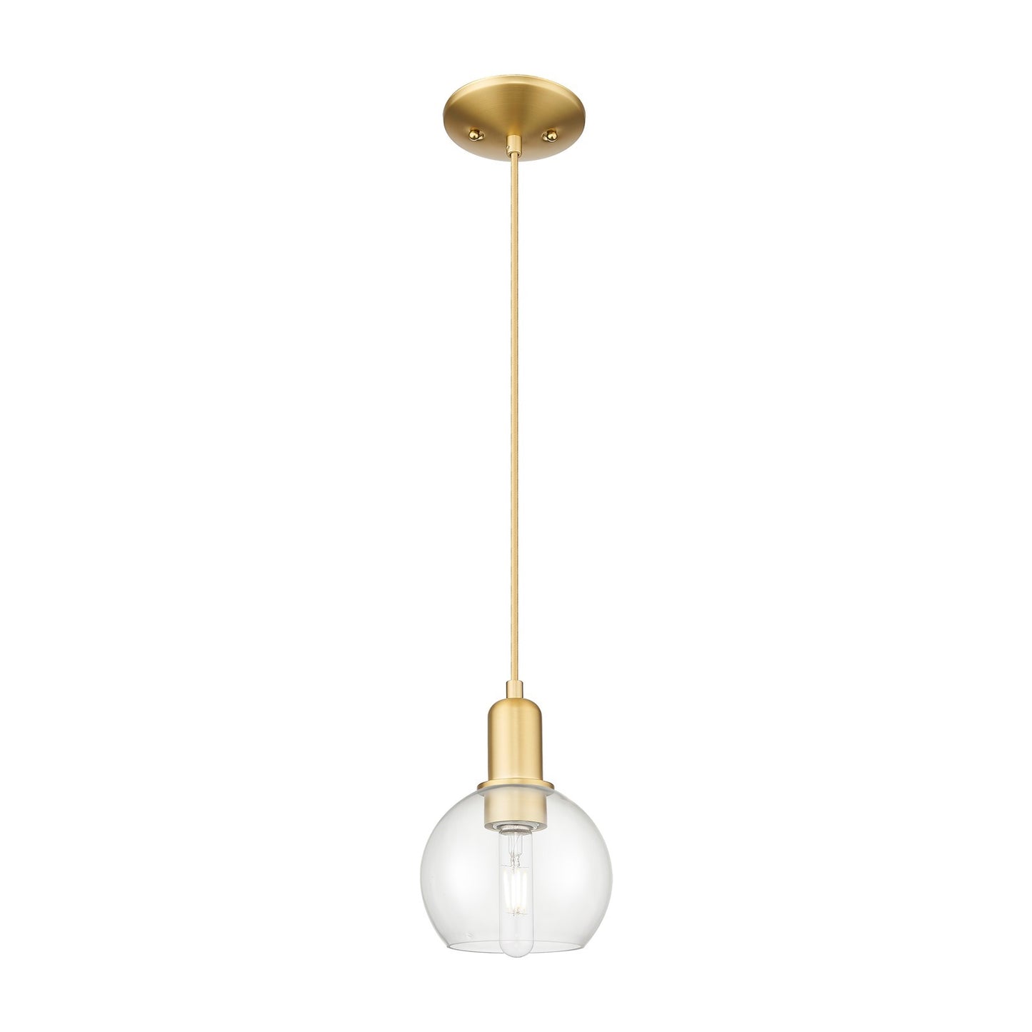 Innovations Athens 6in 1-Light Mini Pendant | Industrial Satin Gold Steel and Clear Glass | Kitchen Island & Dining Room | 5.88 x | Model 716-1P-SG-G122-6