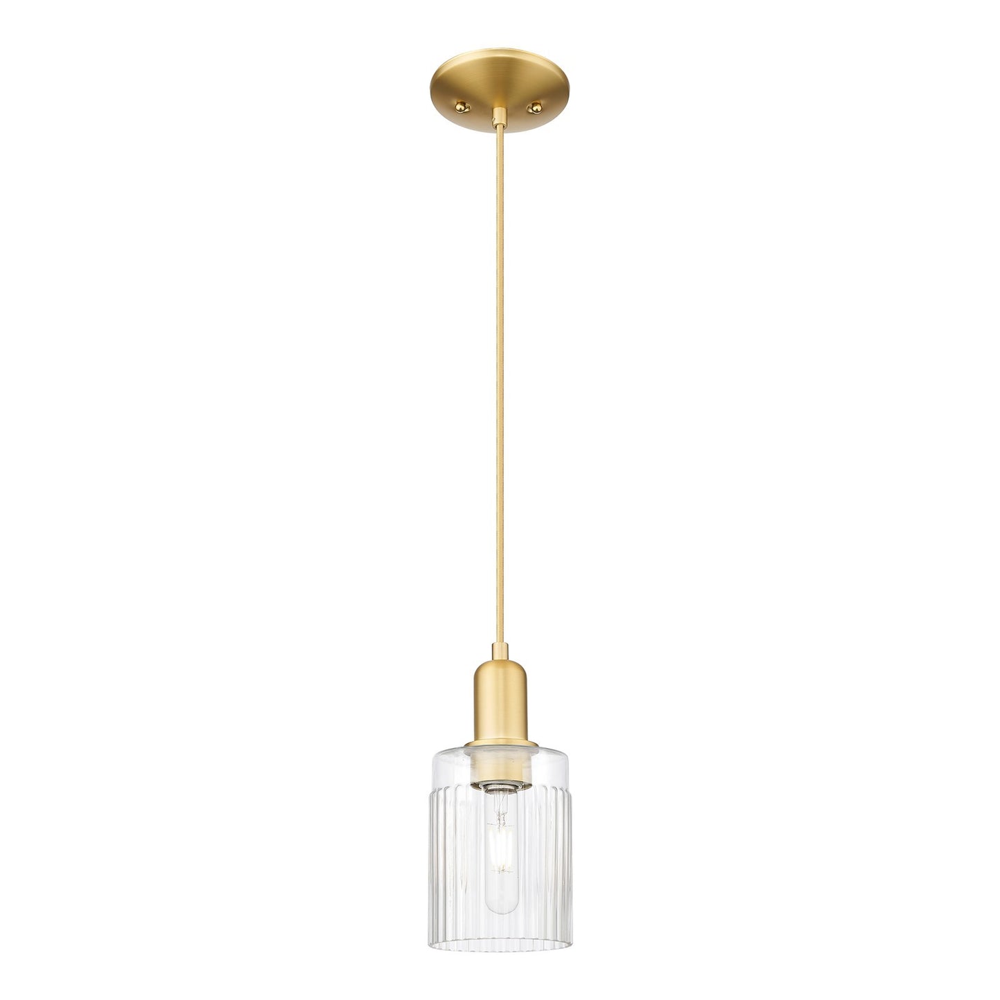 Innovations Hadley 1-Light Mini Pendant | Industrial Satin Gold Steel and Clear Ribbed Glass | Kitchen Island & Dining Room | 4.5 x | Model 716-1P-SG-G342
