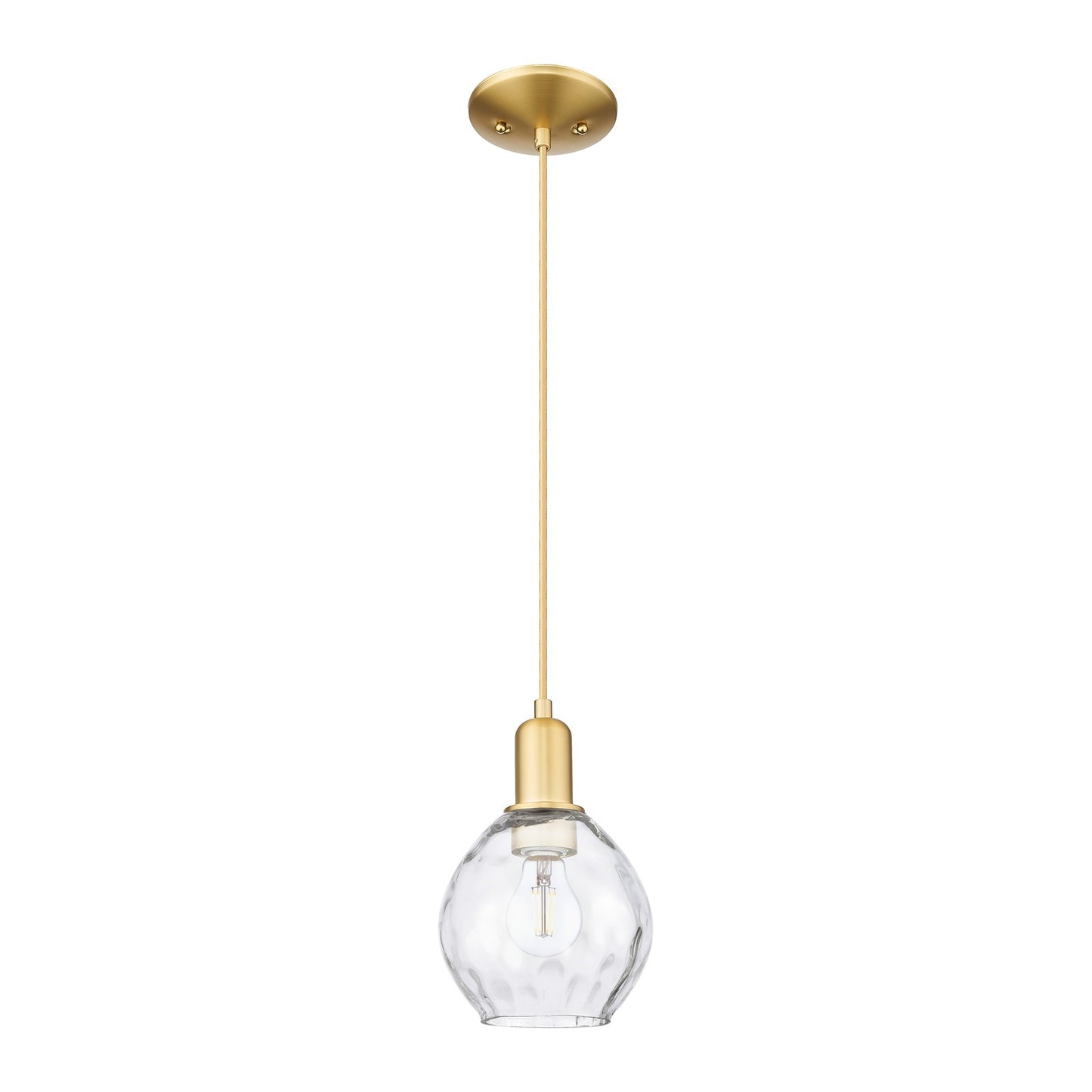 Innovations Waverly 6in 1-Light Mini Pendant | Industrial Satin Gold Steel and Clear Water Glass | Kitchen Island & Dining Room | 6 | Model 716-1P-SG-G362