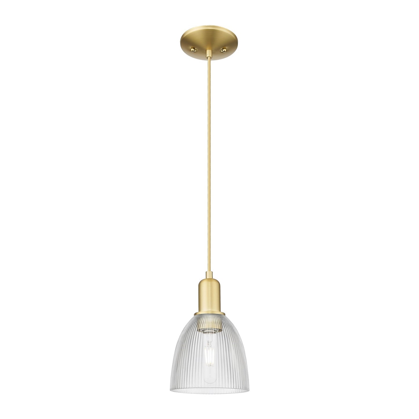 Innovations Castile 6in 1-Light Mini Pendant | Industrial Satin Gold Steel and Clear Glass | Kitchen Island & Dining Room | 6 x 6 x | Model 716-1P-SG-G382