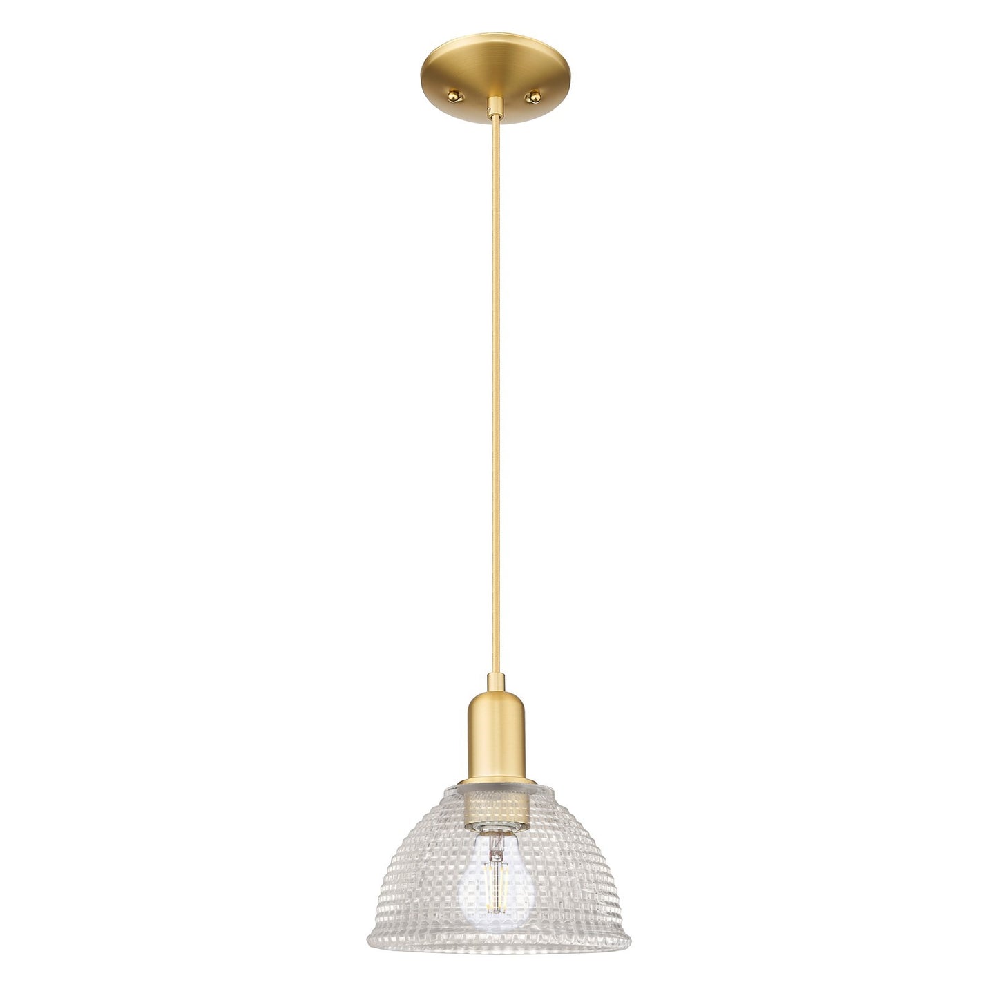 Innovations Arietta 8in 1-Light Mini Pendant | Industrial Satin Gold Steel and Clear Glass | Kitchen Island & Dining Room | Damp | Model 716-1P-SG-G422