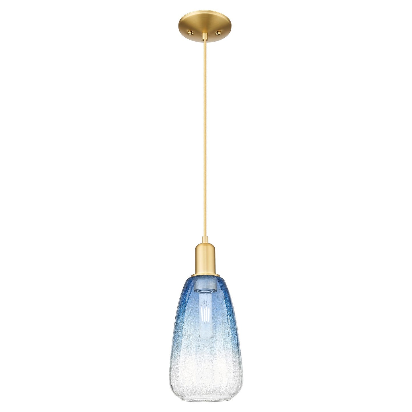Innovations Brookhaven Almond 6in 1-Light Mini Pendant | Industrial Satin Gold Steel and Sapphire Blue Glass | Kitchen Island & | Model 716-1P-SG-G480-6SB