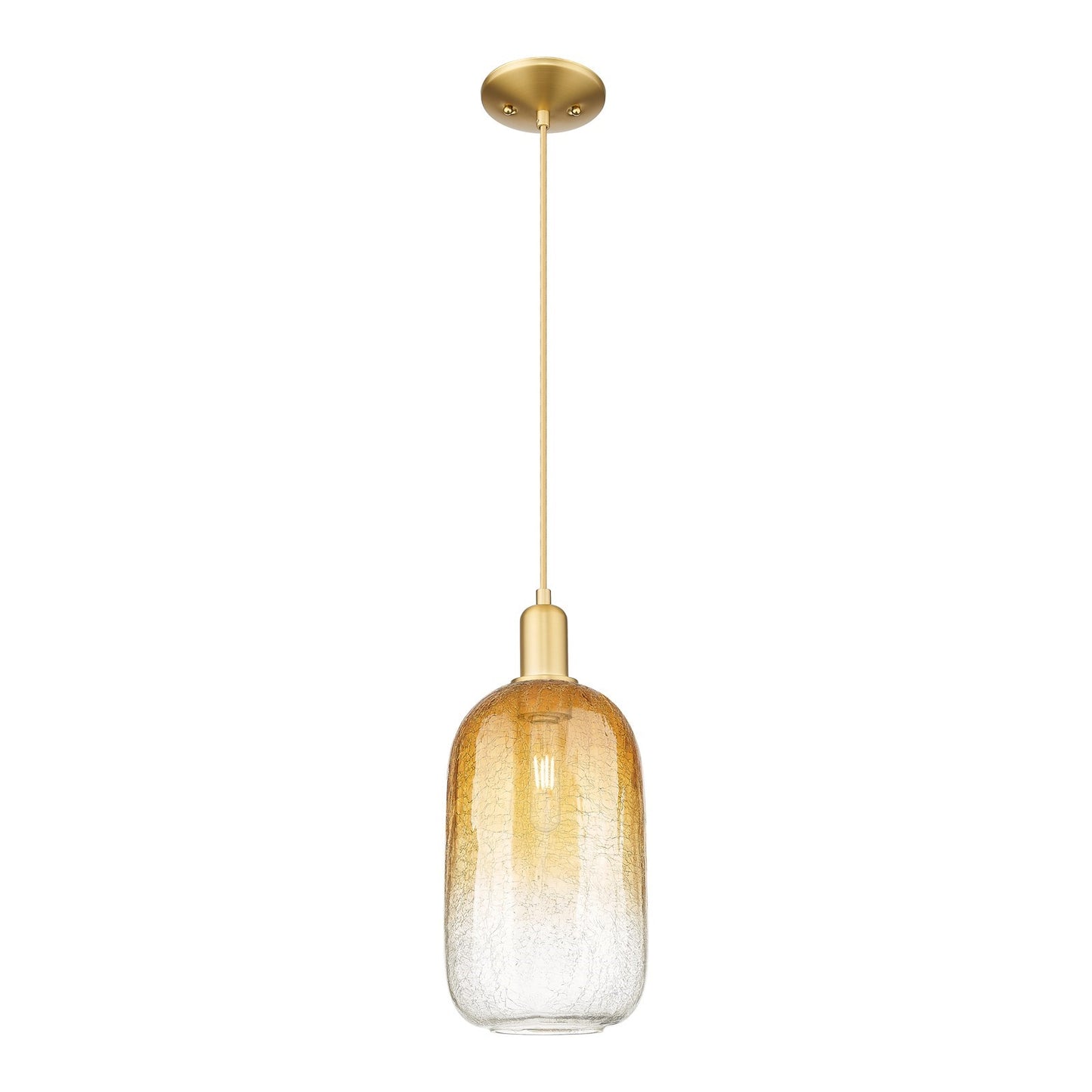 Innovations Brookhaven Cloche 7in 1-Light Mini Pendant | Industrial Satin Gold Steel and Amber Glass | Kitchen Island & Dining | Model 716-1P-SG-G482-7AM