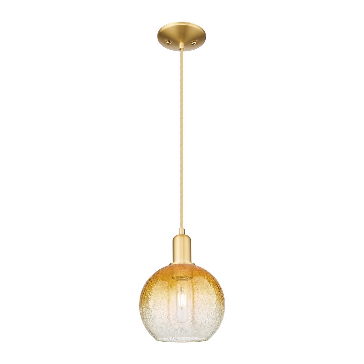 Innovations Brookhaven Globe 8in 1-Light Mini Pendant | Industrial Satin Gold Steel and Amber Glass | Kitchen Island & Dining | Model 716-1P-SG-G483-8AM