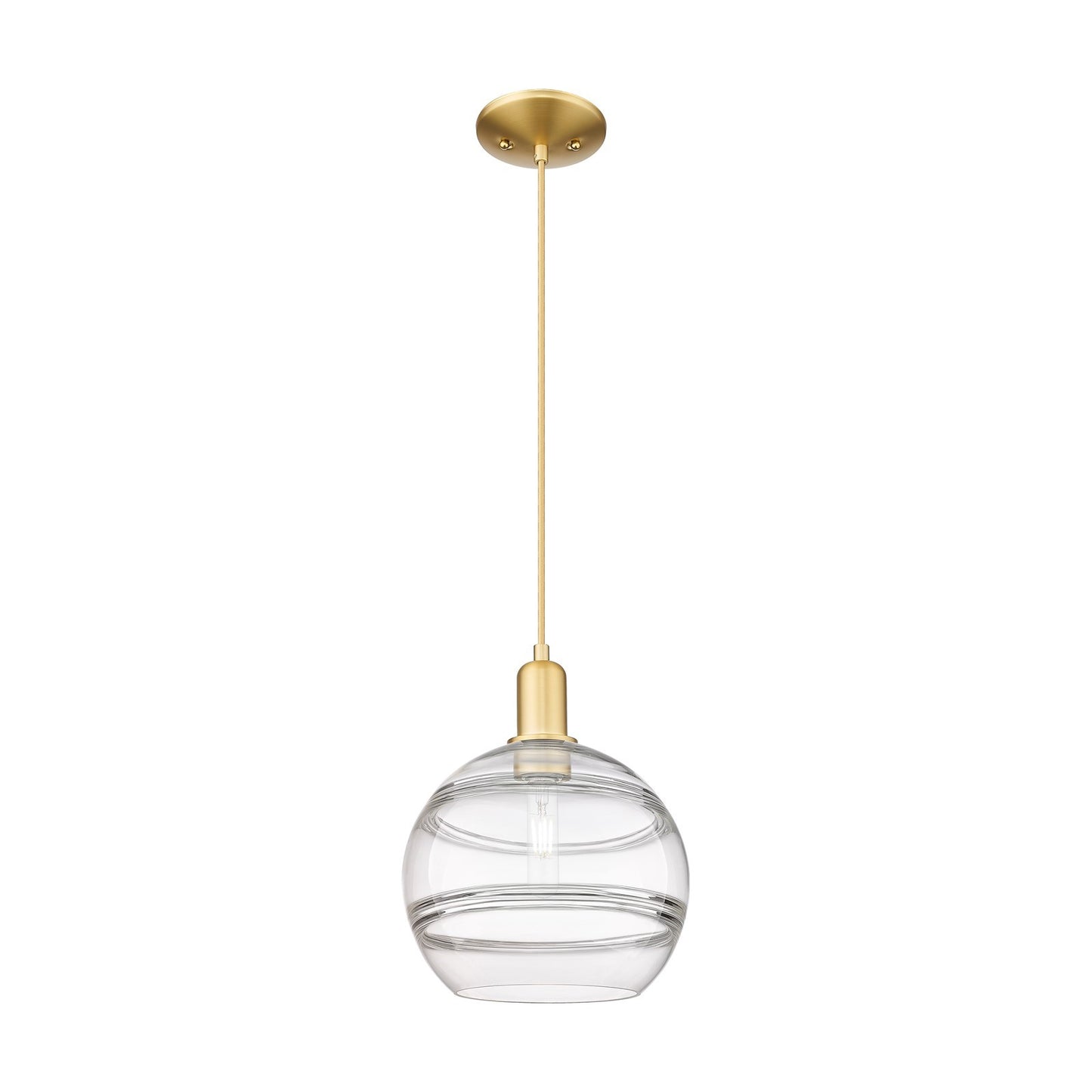 Innovations Rochester 10in 1-Light Mini Pendant | Industrial Satin Gold Steel and Clear Glass | Kitchen Island & Dining Room | Model 716-1P-SG-G556-10CL