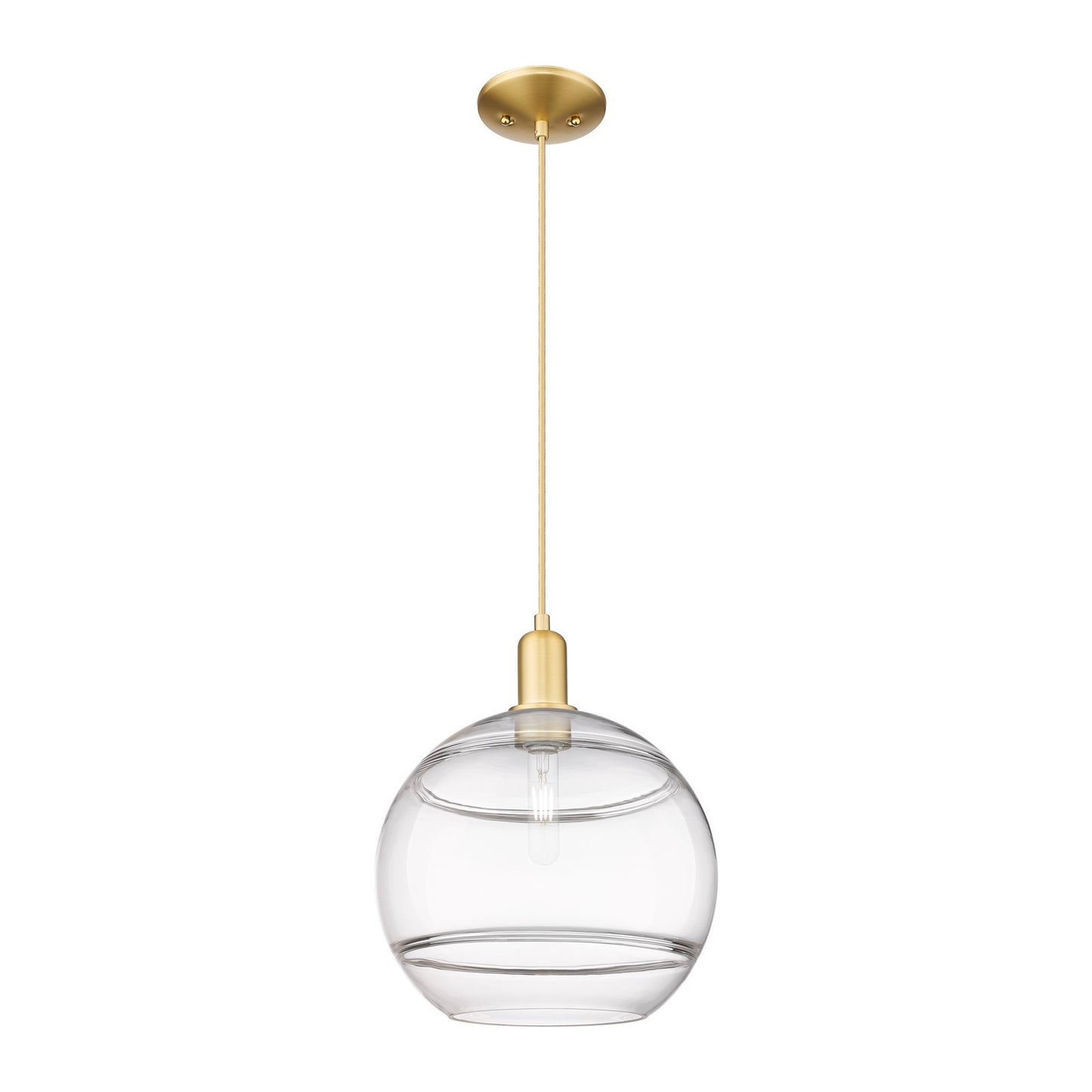 Innovations Rochester 12in 1-Light Mini Pendant | Industrial Satin Gold Steel and Clear Glass | Kitchen Island & Dining Room | Model 716-1P-SG-G556-12CL