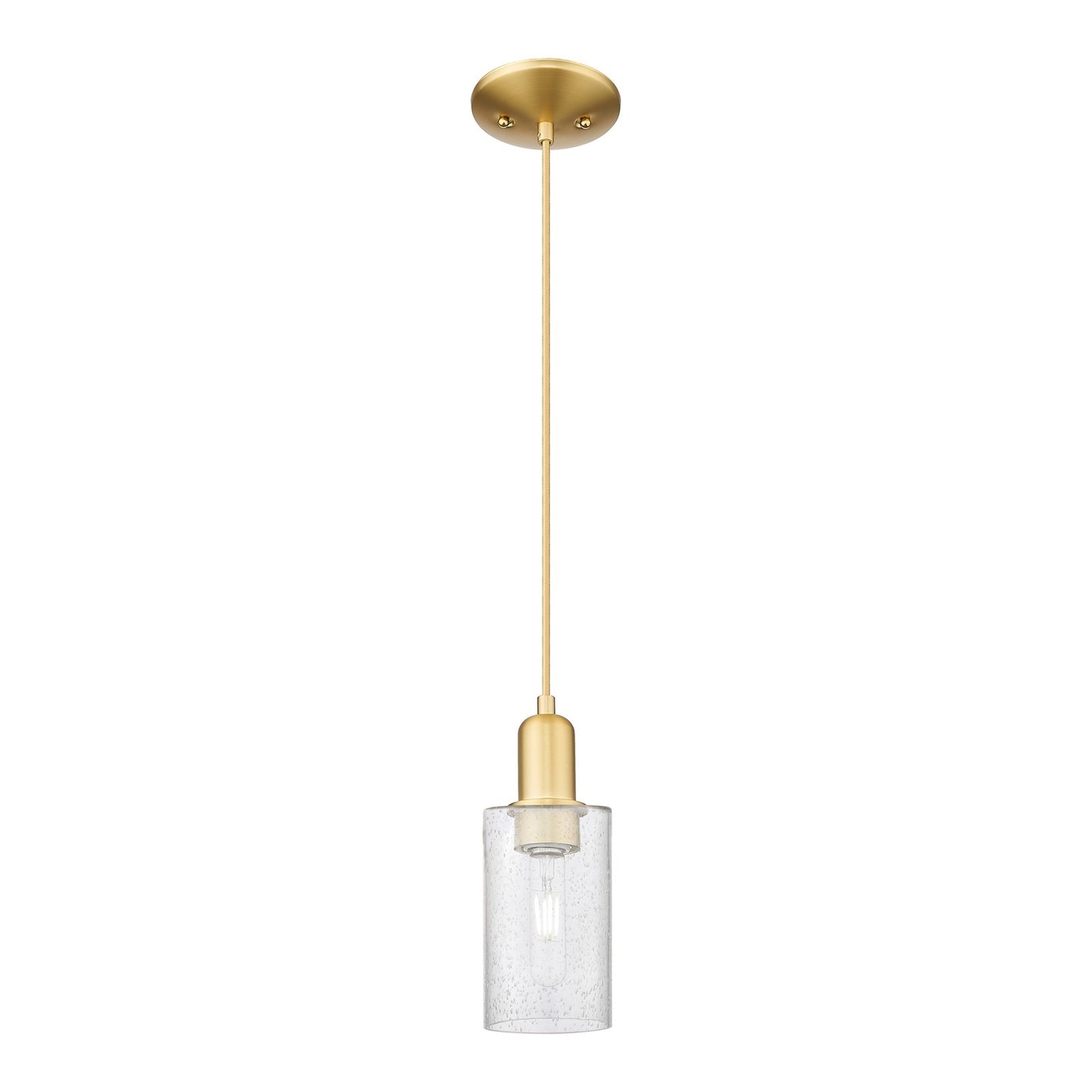 Innovations Clymer 4in 1-Light Mini Pendant | Industrial Satin Gold Steel and Seedy Glass | Kitchen Island & Dining Room | 3.88 x | Model 716-1P-SG-G804
