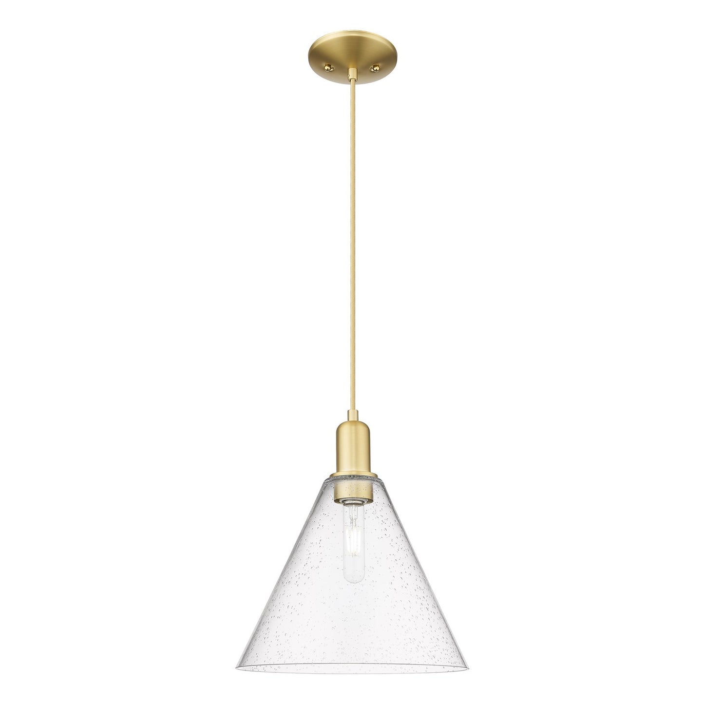 Innovations Berkshire Glass 12in 1-Light Mini Pendant | Industrial Satin Gold Steel and Seedy Glass | Kitchen Island & Dining | Model 716-1P-SG-GBC-124