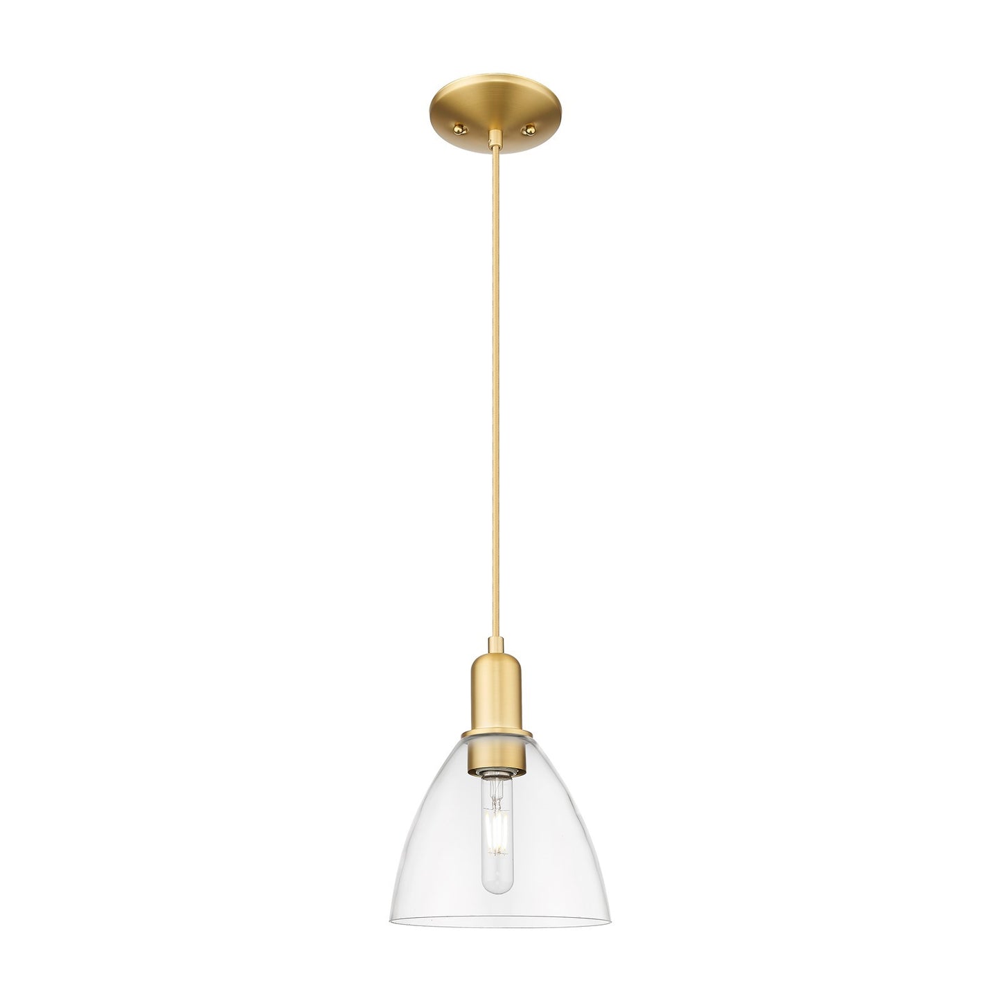 Innovations Bristol 8in 1-Light Mini Pendant | Industrial Satin Gold Steel and Clear Glass | Kitchen Island & Dining Room | Damp | Model 716-1P-SG-GBD-752