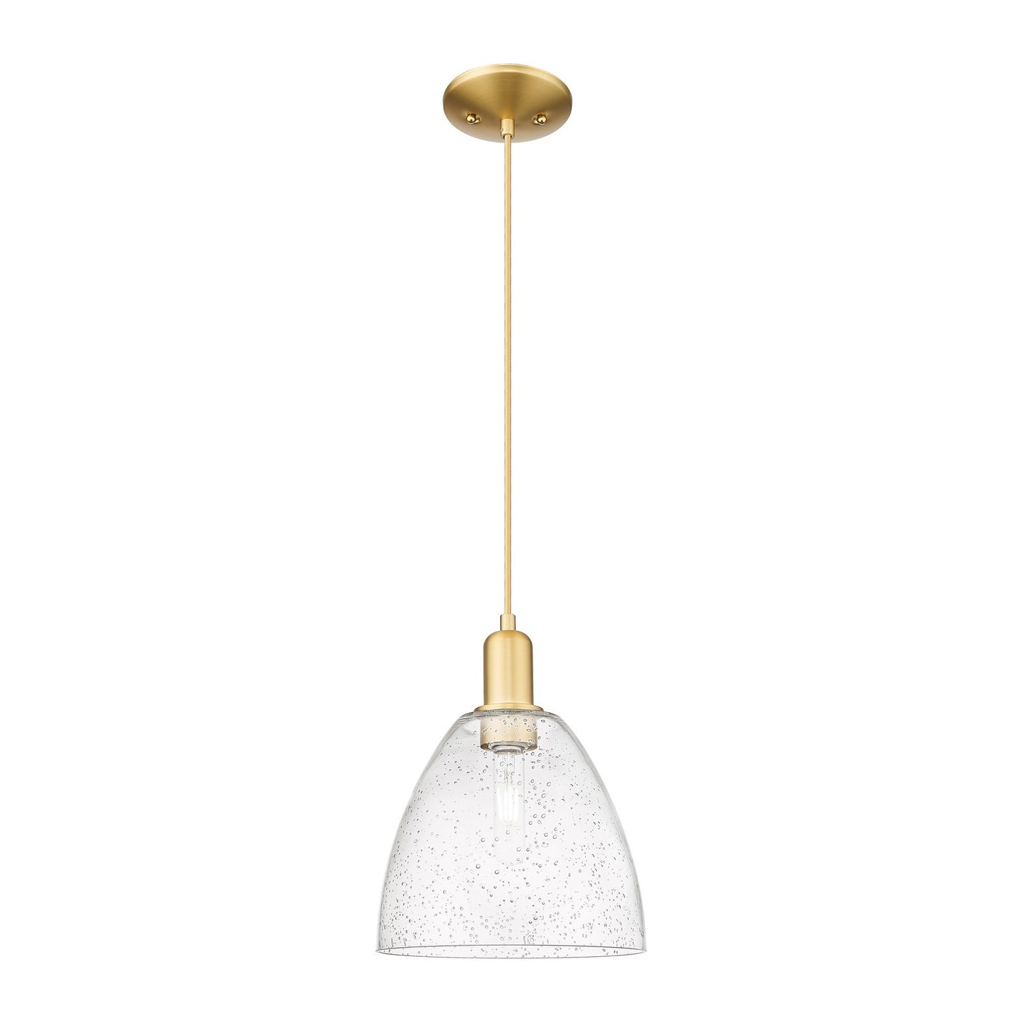 Innovations Bristol 9in 1-Light Mini Pendant | Industrial Satin Gold Steel and Seedy Glass | Kitchen Island & Dining Room | 9 x 9 | Model 716-1P-SG-GBD-94
