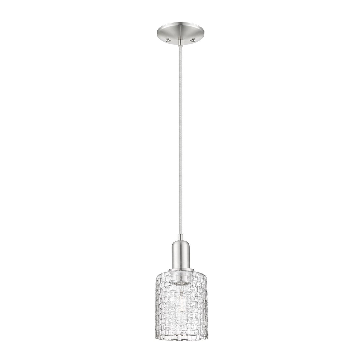 Innovations Cobbleskill 5in 1-Light Mini Pendant | Industrial Brushed Satin Nickel Steel and Clear Glass | Kitchen Island & | Model 716-1P-SN-G112C-5CL