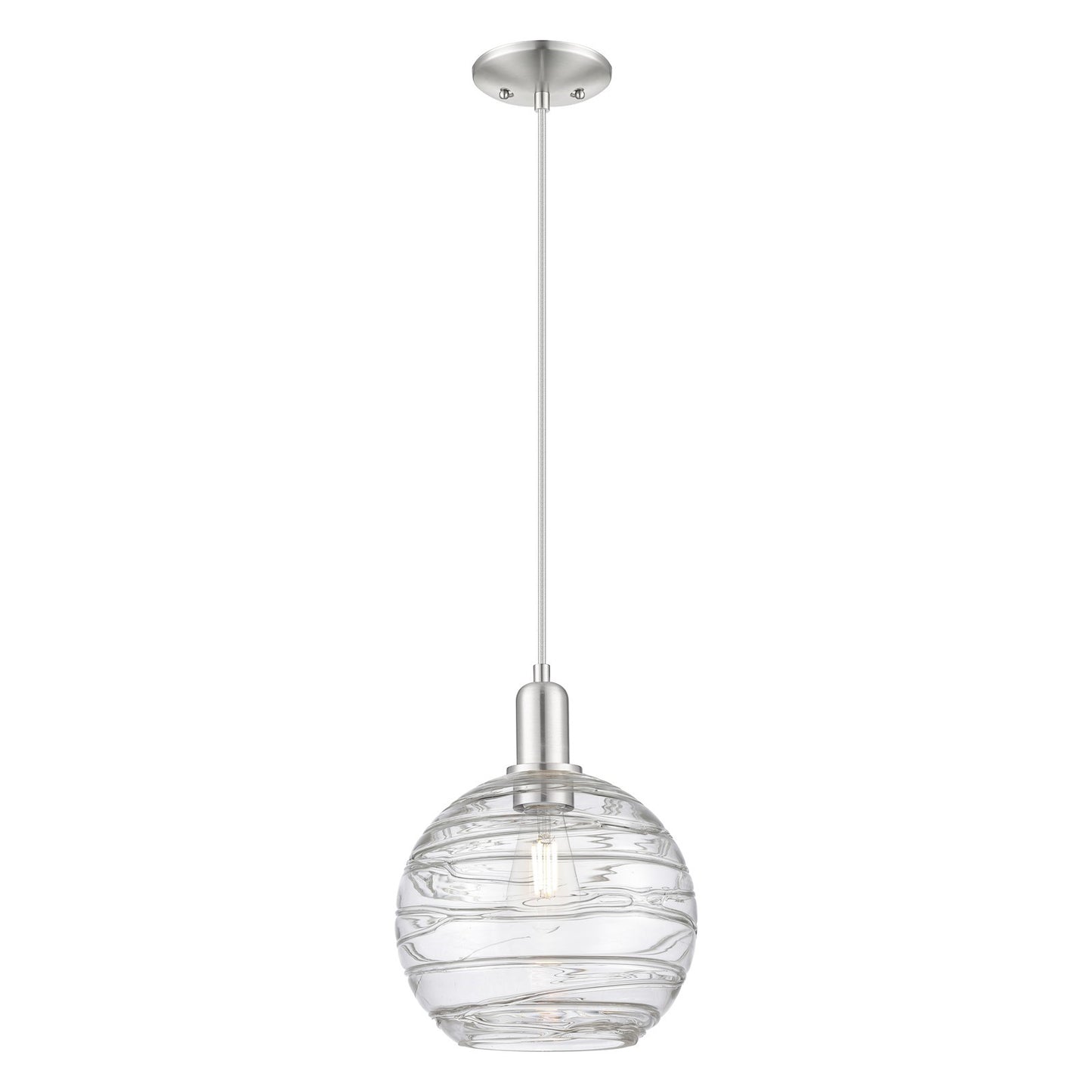 Innovations Athens Deco Swirl 10in 1-Light Mini Pendant | Industrial Brushed Satin Nickel Steel and Clear Glass | Kitchen | Model 716-1P-SN-G1213-10CL