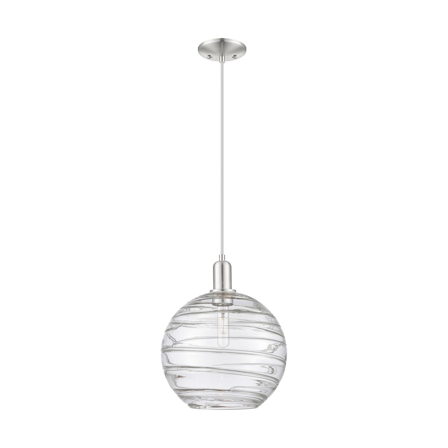 Innovations Athens Deco Swirl 12in 1-Light Mini Pendant | Industrial Brushed Satin Nickel and Clear Deco Swirl Glass | Model 716-1P-SN-G1213-12CL