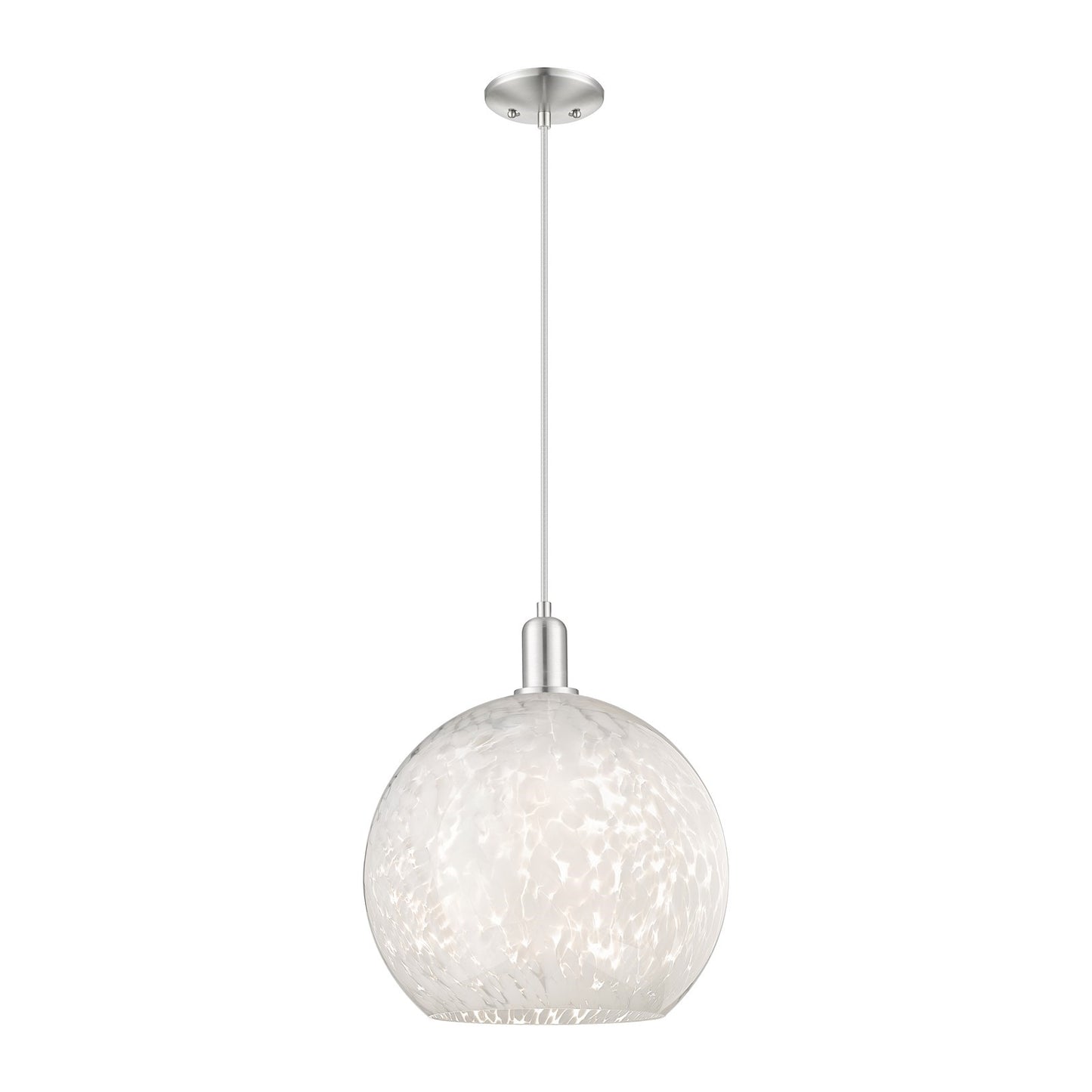 Innovations Lighting White Mouchette 14in 1-Light Mini Pendant | Industrial Brushed Satin Nickel and White Mouchette Glass | Model 716-1P-SN-G1216-14WM