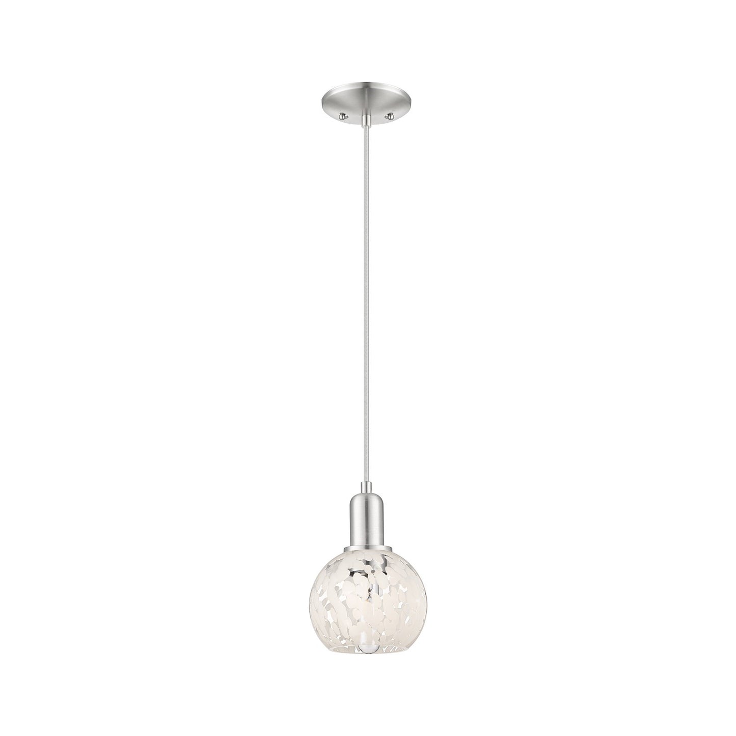 Innovations Lighting White Mouchette 6in 1-Light Mini Pendant | Industrial Brushed Satin Nickel and White Mouchette Glass | Model 716-1P-SN-G1216-6WM