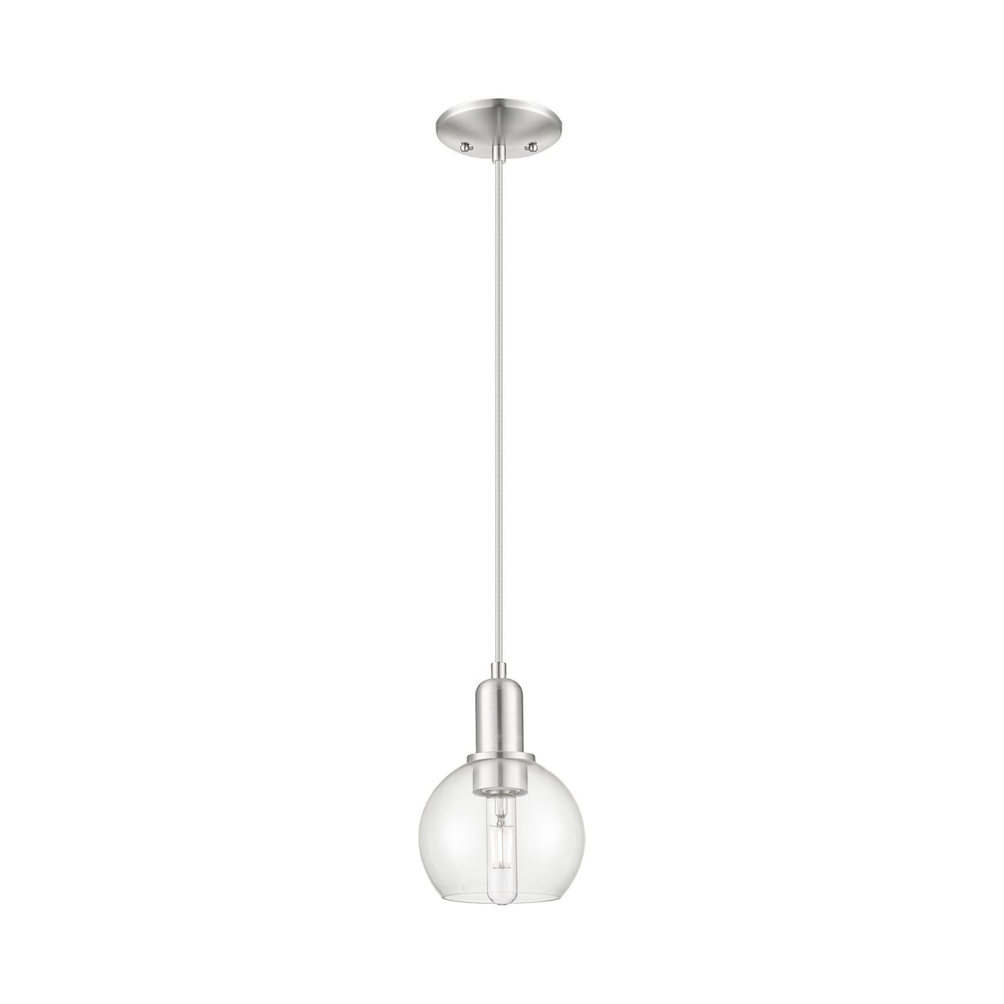 Innovations Athens 6in 1-Light Mini Pendant | Industrial Brushed Satin Nickel Steel and Clear Glass | Kitchen Island & Dining | Model 716-1P-SN-G122-6