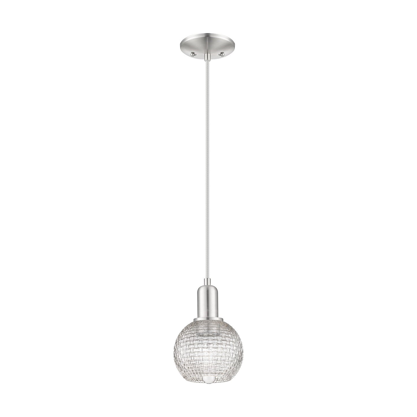 Innovations Athens 6in 1-Light Mini Pendant | Industrial Brushed Satin Nickel and Clear Basket Weave Glass | Kitchen Island & | Model 716-1P-SN-G122C-6CL