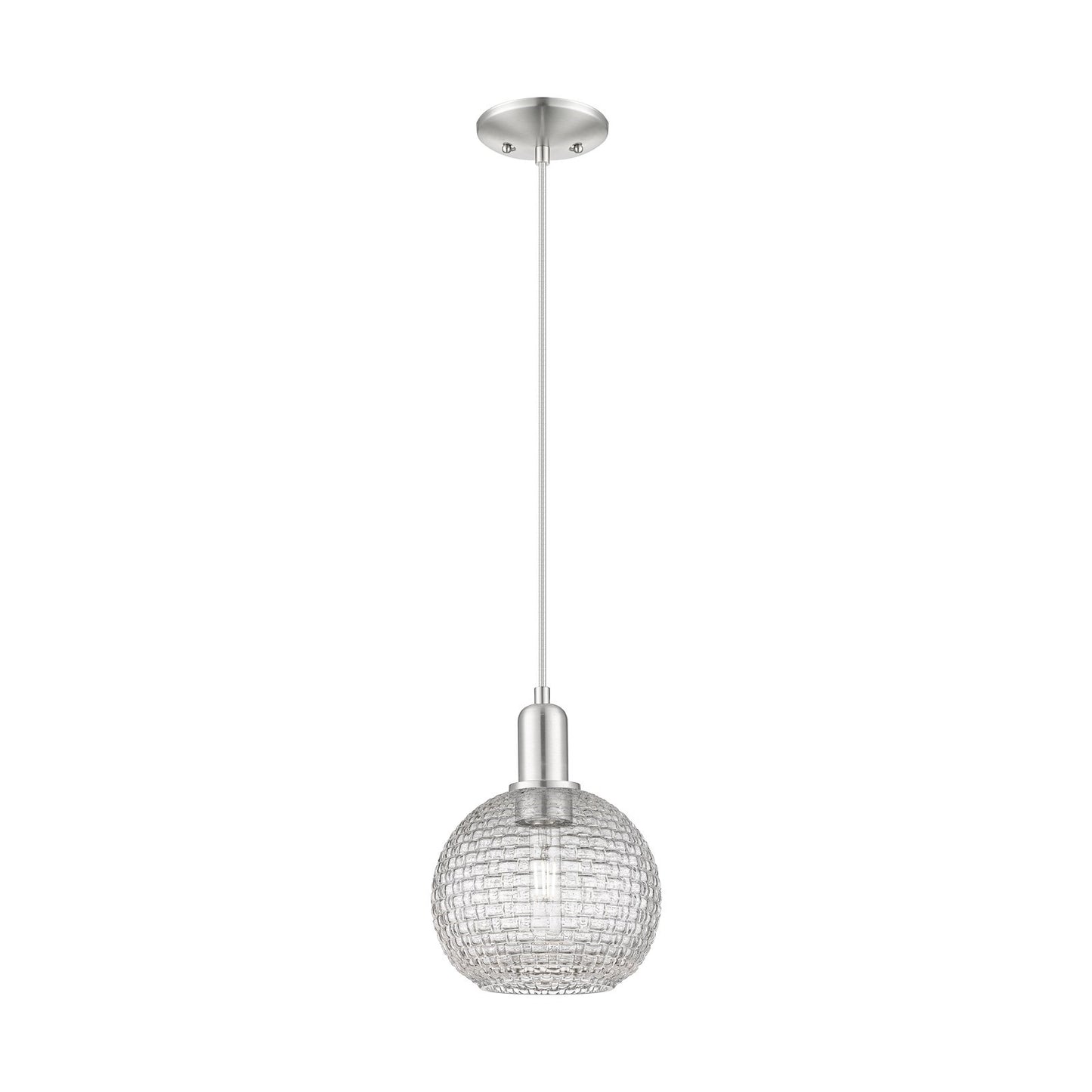 Innovations Athens 8in 1-Light Mini Pendant | Industrial Brushed Satin Nickel Steel and Clear Basket Weave Glass | Kitchen | Model 716-1P-SN-G122C-8CL