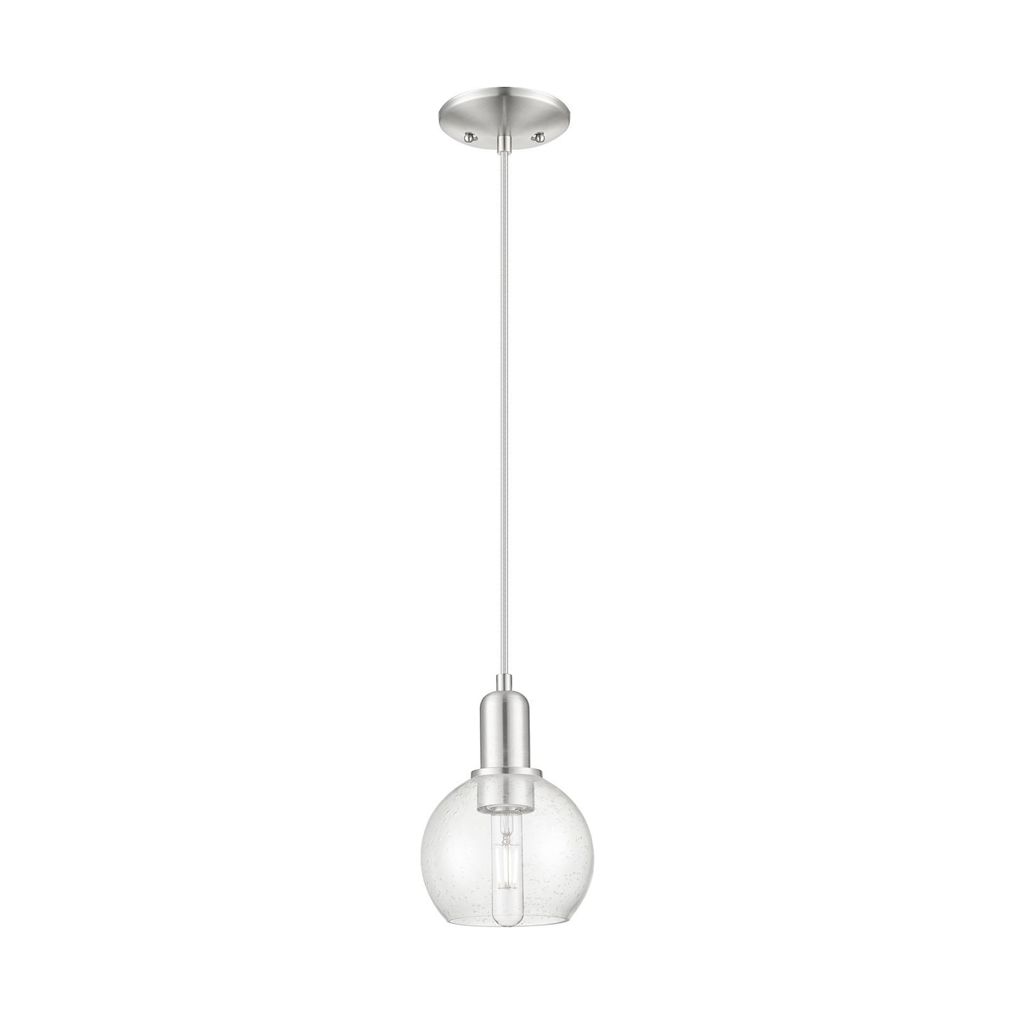 Innovations Athens 6in 1-Light Mini Pendant | Industrial Brushed Satin Nickel Steel and Seedy Glass | Kitchen Island & Dining | Model 716-1P-SN-G124-6