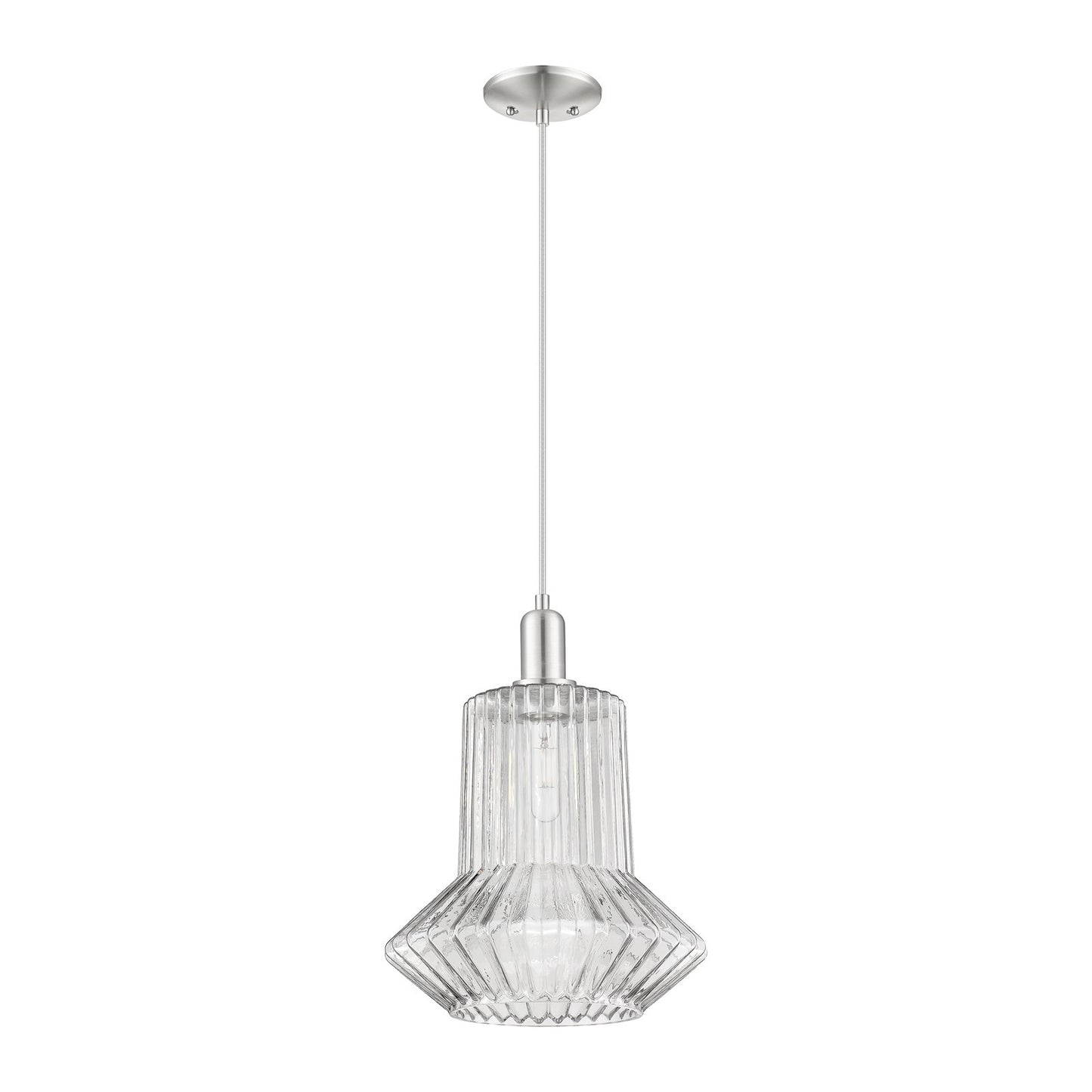 Innovations Springwater 12in 1-Light Mini Pendant | Industrial Brushed Satin Nickel Steel and Clear Fluted Glass | Kitchen Island & | Model 716-1P-SN-G212