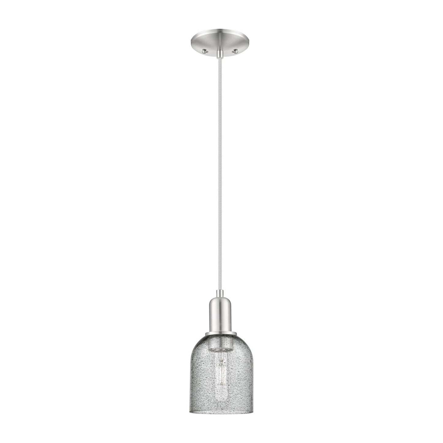 Innovations Caledonia 5in 1-Light Mini Pendant | Industrial Brushed Satin Nickel and Charcoal Glass | Kitchen Island & Dining Room | Model 716-1P-SN-G257