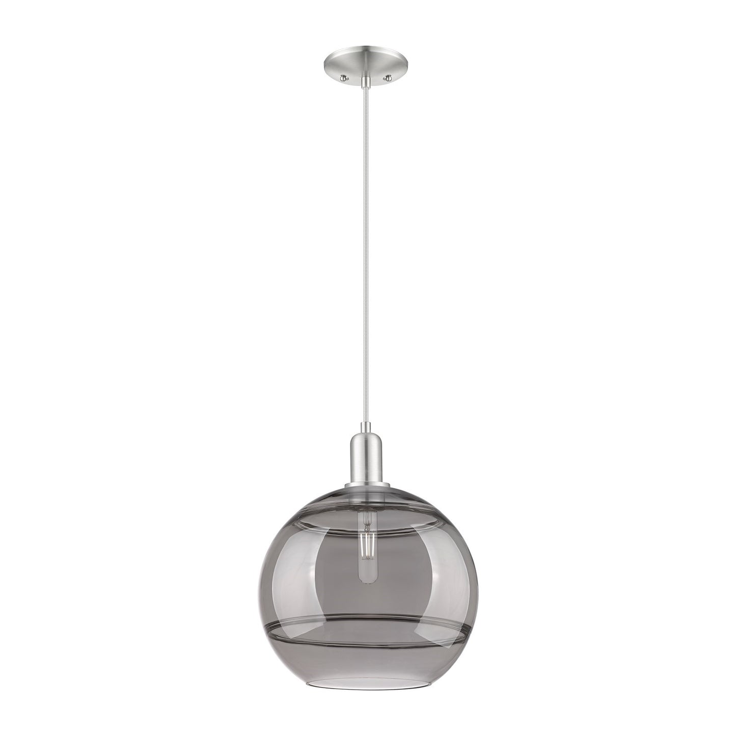 Innovations Rochester 12in 1-Light Mini Pendant | Industrial Brushed Satin Nickel and Light Smoke Glass | Kitchen Island & | Model 716-1P-SN-G556-12SM