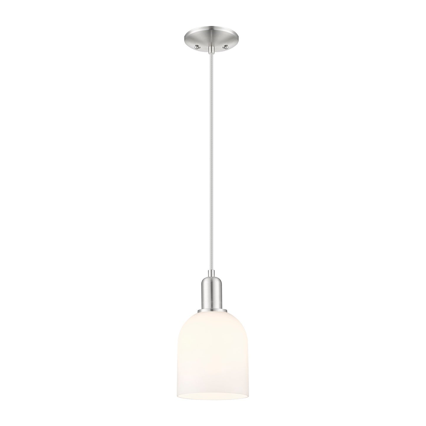 Innovations Bella 6in 1-Light Mini Pendant | Industrial Brushed Satin Nickel and White Glass | Kitchen Island & Dining Room | Model 716-1P-SN-G558-6GWH