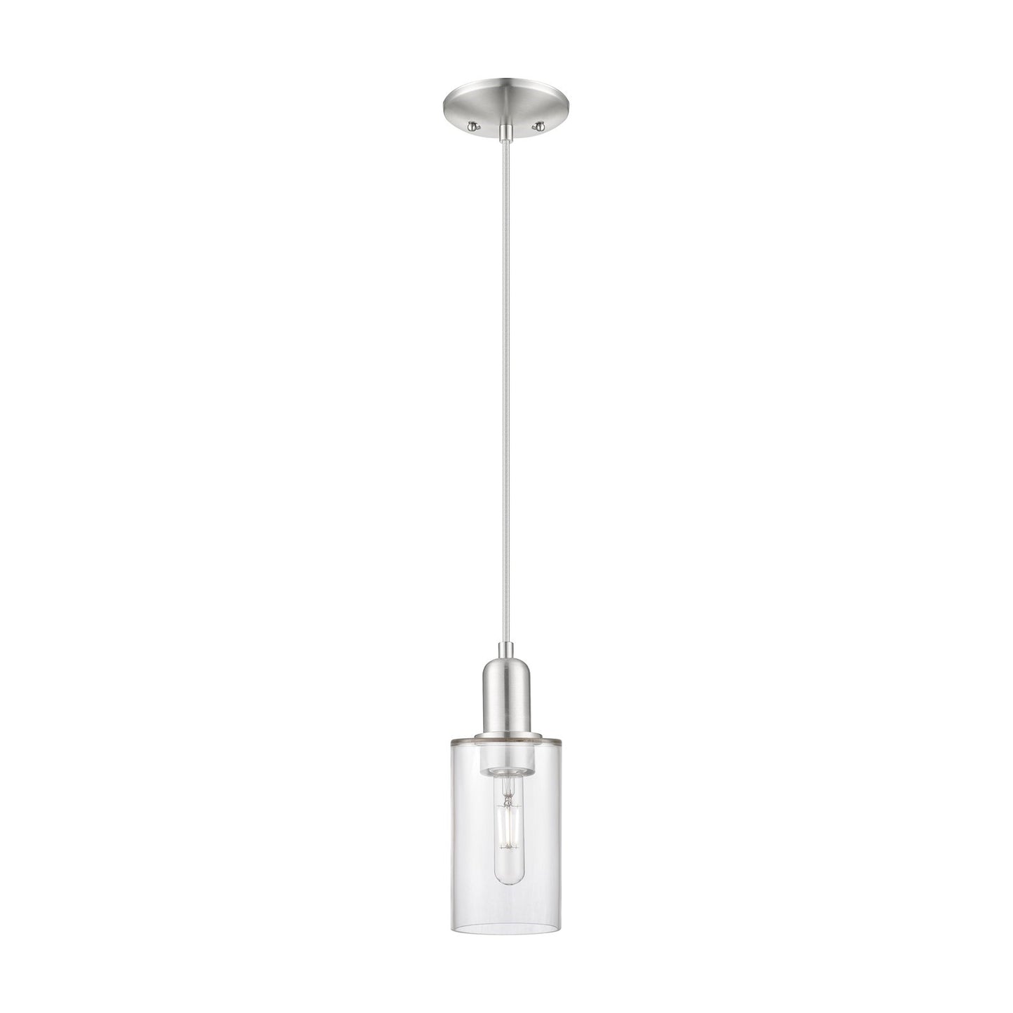 Innovations Lighting Clymer 4in 1-Light Mini Pendant | Industrial Brushed Satin Nickel Steel and Clear Glass | Kitchen Island & | Model 716-1P-SN-G802