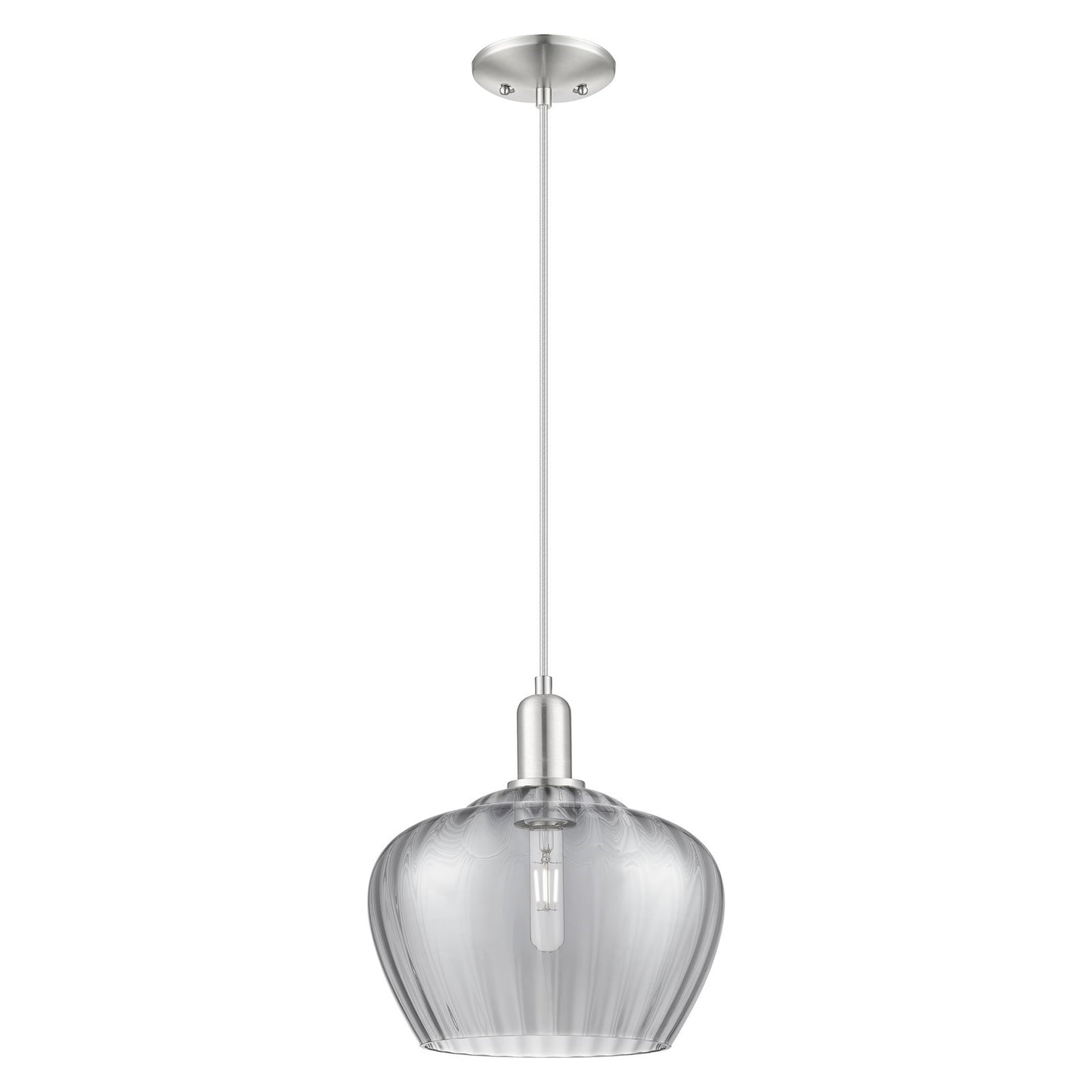 Innovations Fenton 11in 1-Light Mini Pendant | Industrial Brushed Satin Nickel and Light Smoke Ribbed Glass | Kitchen Island & | Model 716-1P-SN-G93-L