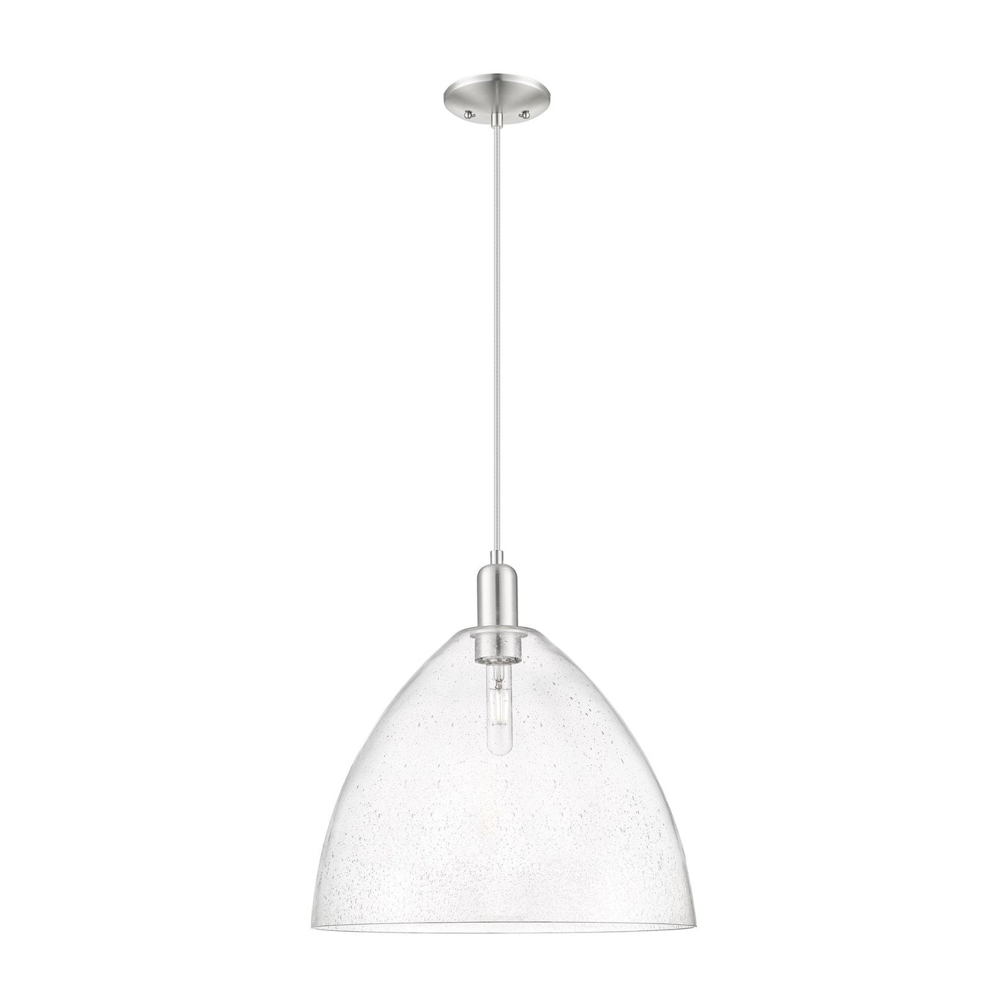 Innovations Bristol 16in 1-Light Mini Pendant | Industrial Brushed Satin Nickel Steel and Seedy Glass Dome | Kitchen Island & | Model 716-1P-SN-GBD-164