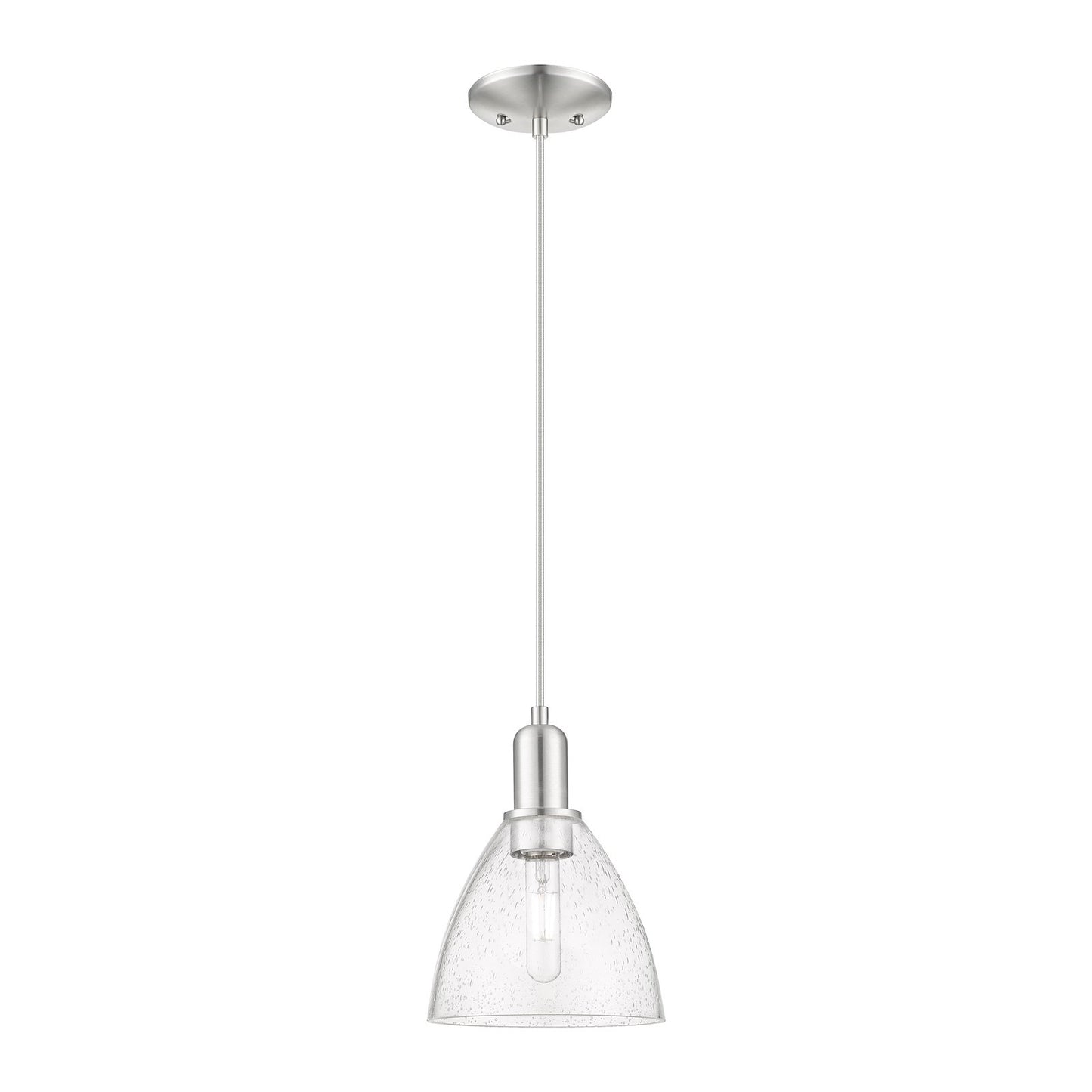 Innovations Bristol 8in 1-Light Mini Pendant | Industrial Brushed Satin Nickel Steel and Seedy Glass | Kitchen Island & Dining | Model 716-1P-SN-GBD-754