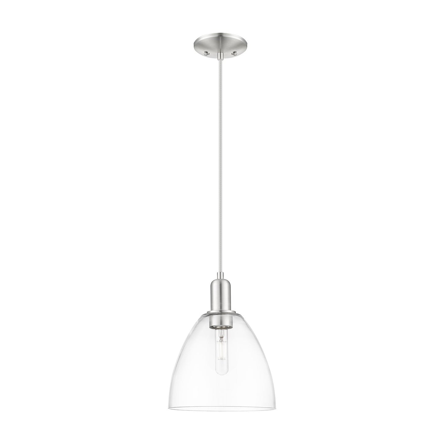 Innovations Bristol 9in 1-Light Mini Pendant | Industrial Brushed Satin Nickel Steel and Clear Glass | Kitchen Island & Dining | Model 716-1P-SN-GBD-92