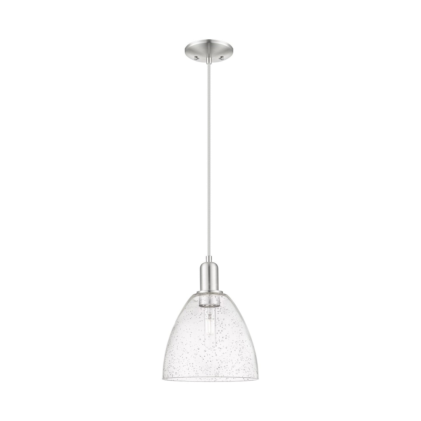 Innovations Bristol 9in 1-Light Mini Pendant | Industrial Brushed Satin Nickel Steel and Seedy Glass | Kitchen Island & Dining | Model 716-1P-SN-GBD-94
