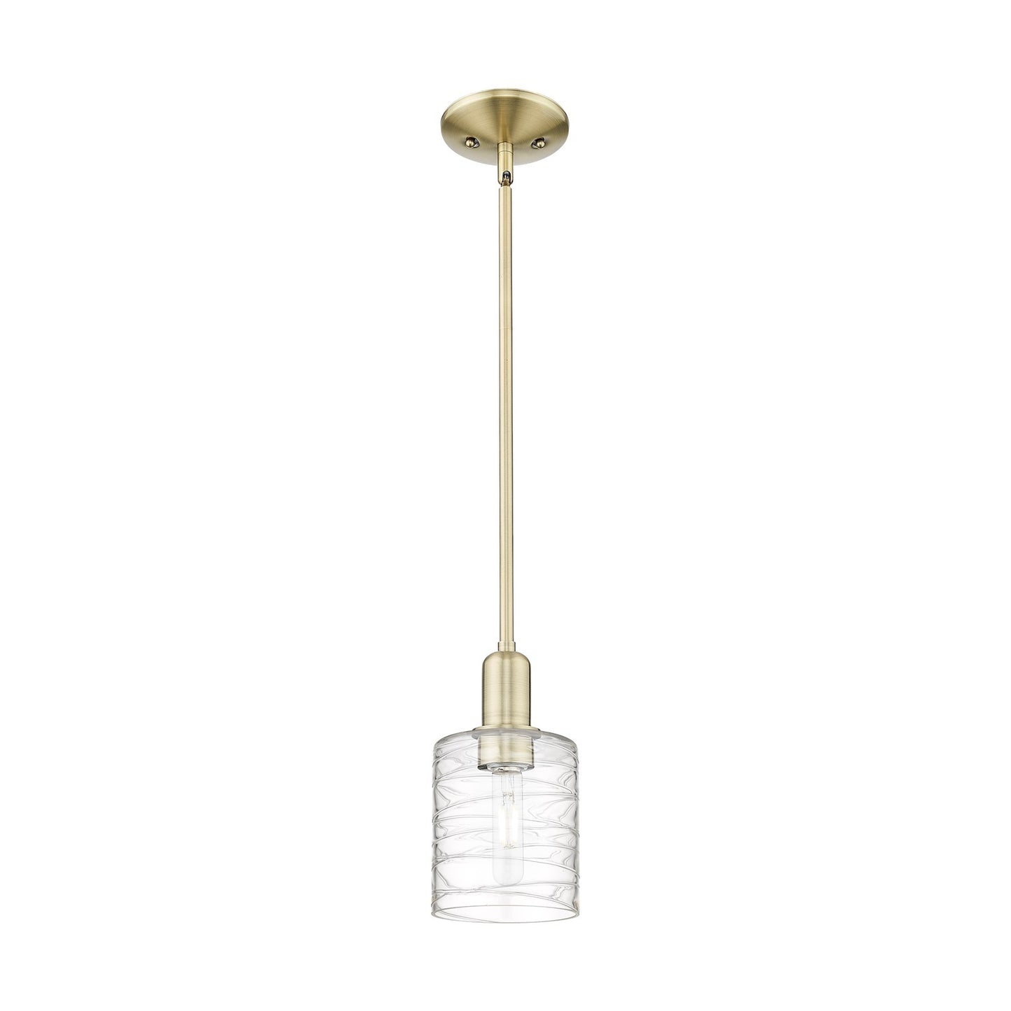 Innovations Cobbleskill 5in 1-Light Mini Pendant | Industrial Antique Brass and Deco Swirl Glass | Kitchen Island & Dining Room | Model 716-1S-AB-G1113