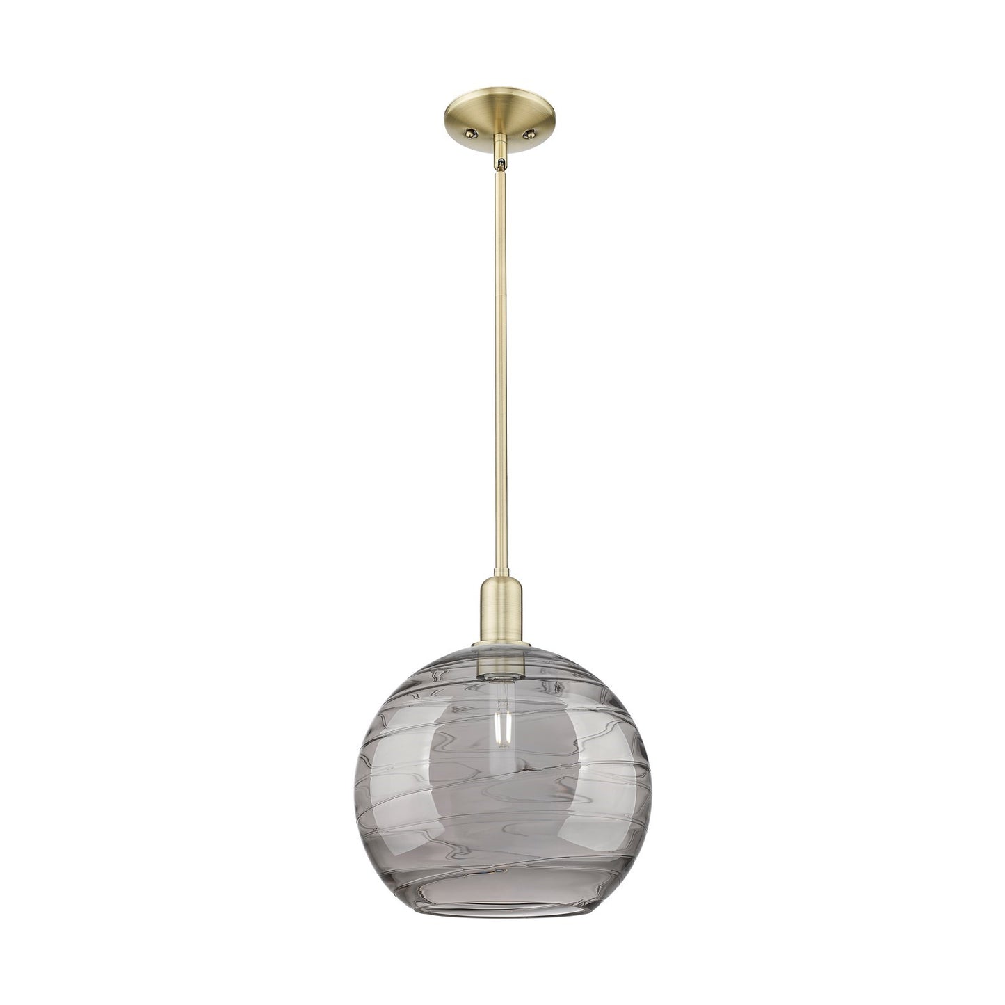Innovations Athens Deco Swirl 12in 1-Light Mini Pendant | Industrial Antique Brass Steel and Light Smoke Glass | Kitchen | Model 716-1S-AB-G1213-12SM