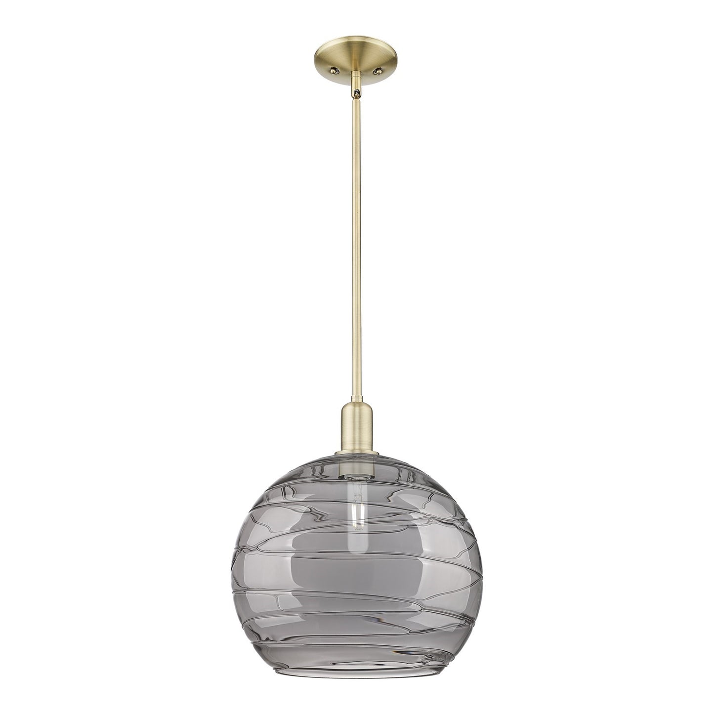 Innovations Athens Deco Swirl 14in 1-Light Mini Pendant | Industrial Antique Brass Steel and Light Smoke Glass | Kitchen | Model 716-1S-AB-G1213-14SM
