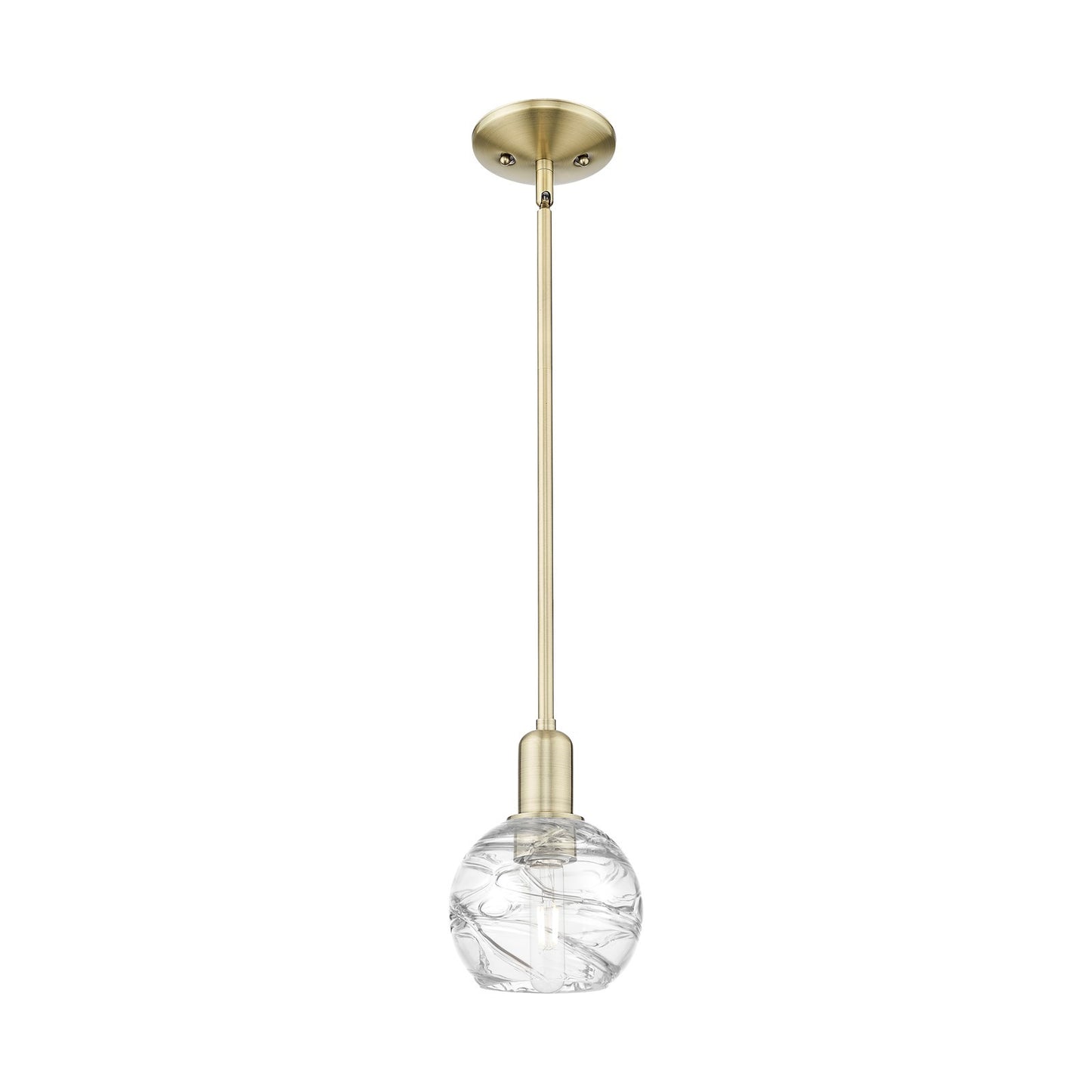 Innovations Athens Deco Swirl 6in 1-Light Mini Pendant | Industrial Antique Brass Steel and Clear Deco Swirl Glass | Kitchen | Model 716-1S-AB-G1213-6CL