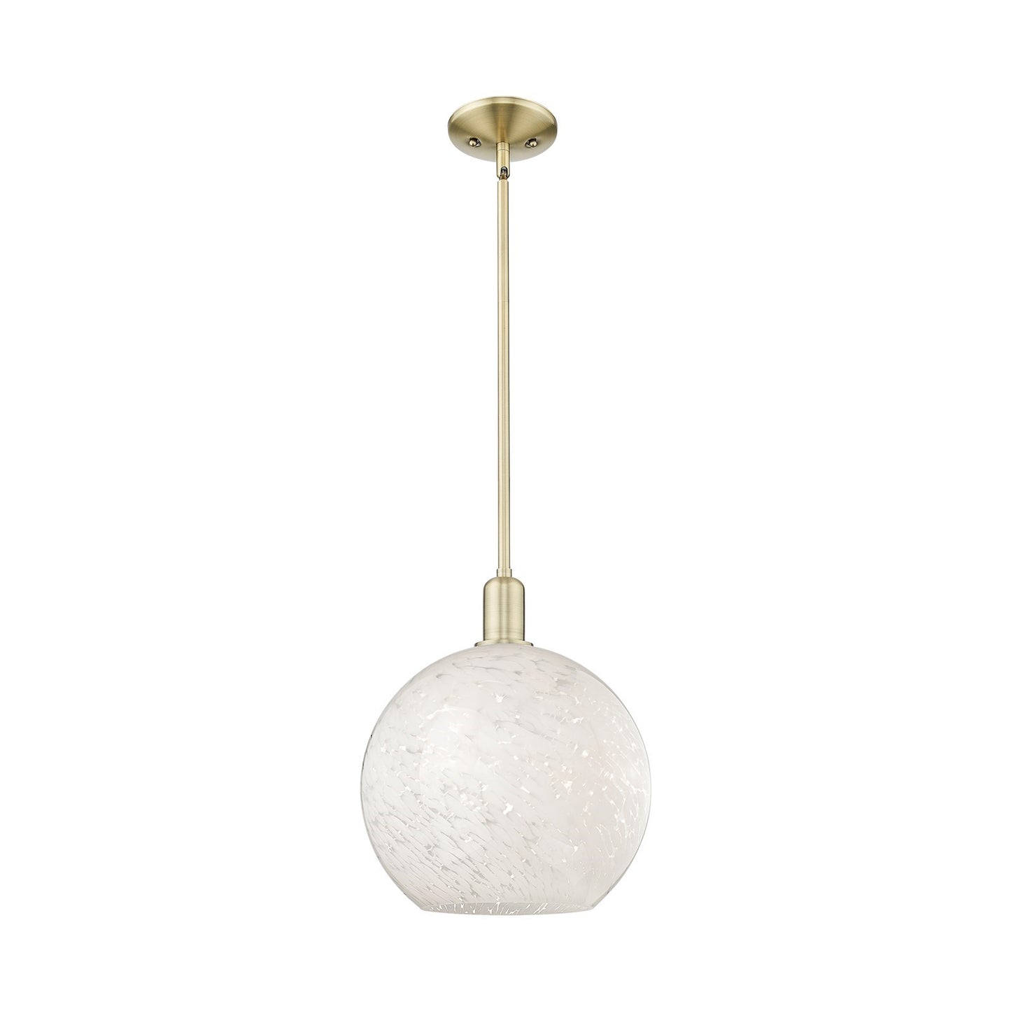 Innovations Lighting White Mouchette 12in 1-Light Mini Pendant | Industrial Antique Brass Steel and White Glass Globe | Model 716-1S-AB-G1216-12WM