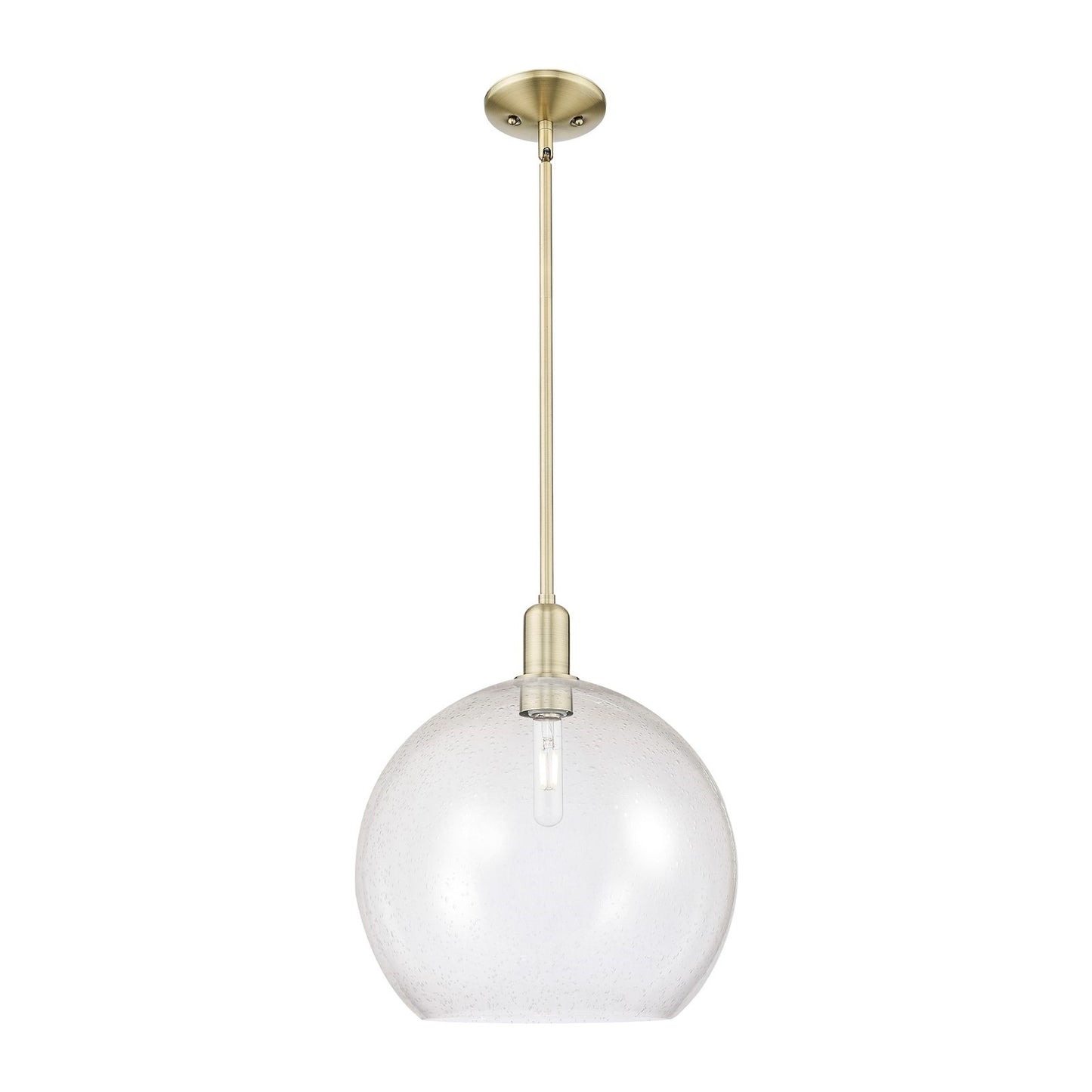 Innovations Athens 14in 1-Light Mini Pendant | Industrial Antique Brass Steel and Seedy Glass | Kitchen Island & Dining Room | Model 716-1S-AB-G124-14