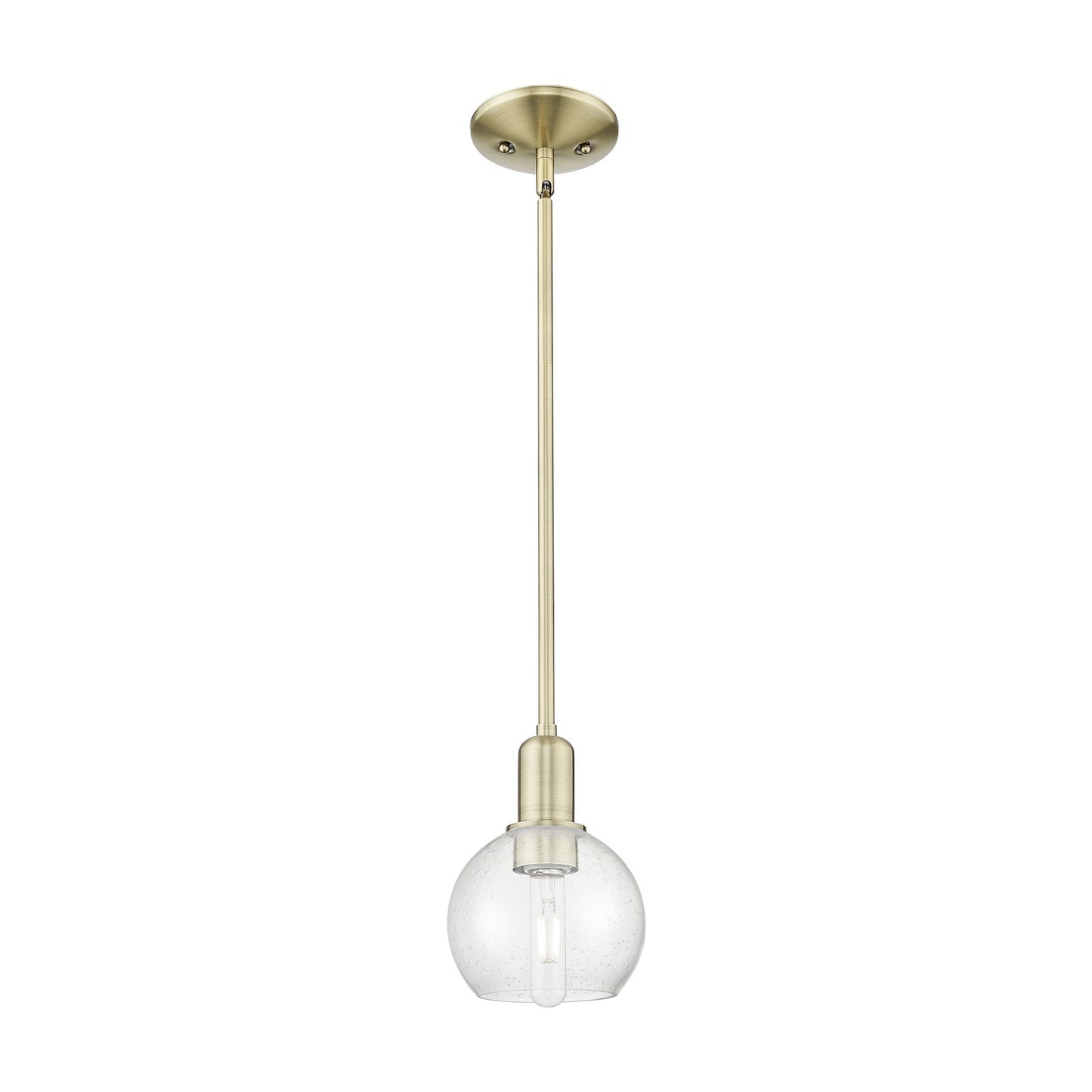 Innovations Athens 6in 1-Light Mini Pendant | Industrial Antique Brass Steel and Seedy Glass | Kitchen Island & Dining Room | Model 716-1S-AB-G124-6