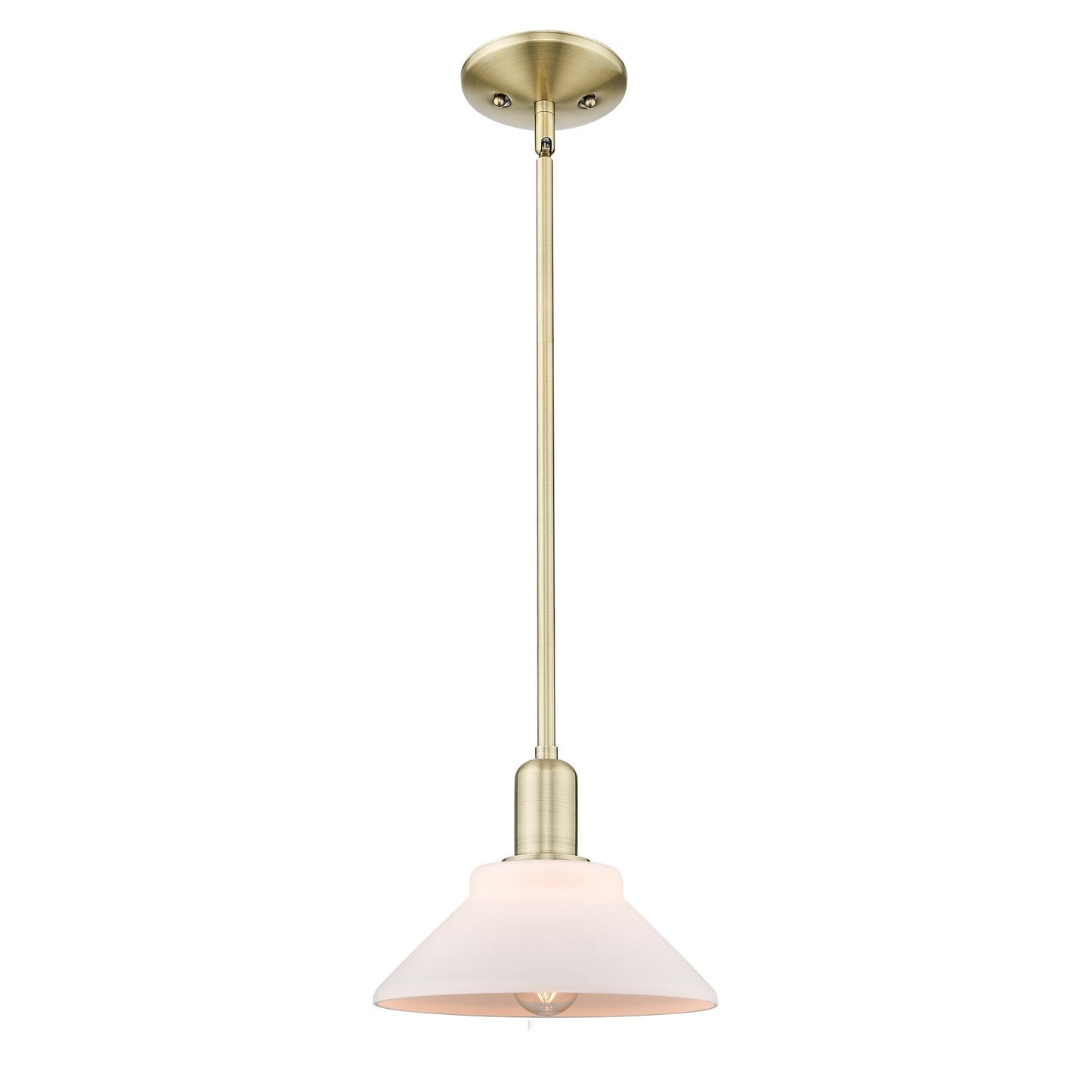 Innovations Orwell 8in 1-Light Mini Pendant | Industrial Antique Brass and Matte White Glass | Kitchen Island & Dining Room | 8.38 | Model 716-1S-AB-G131