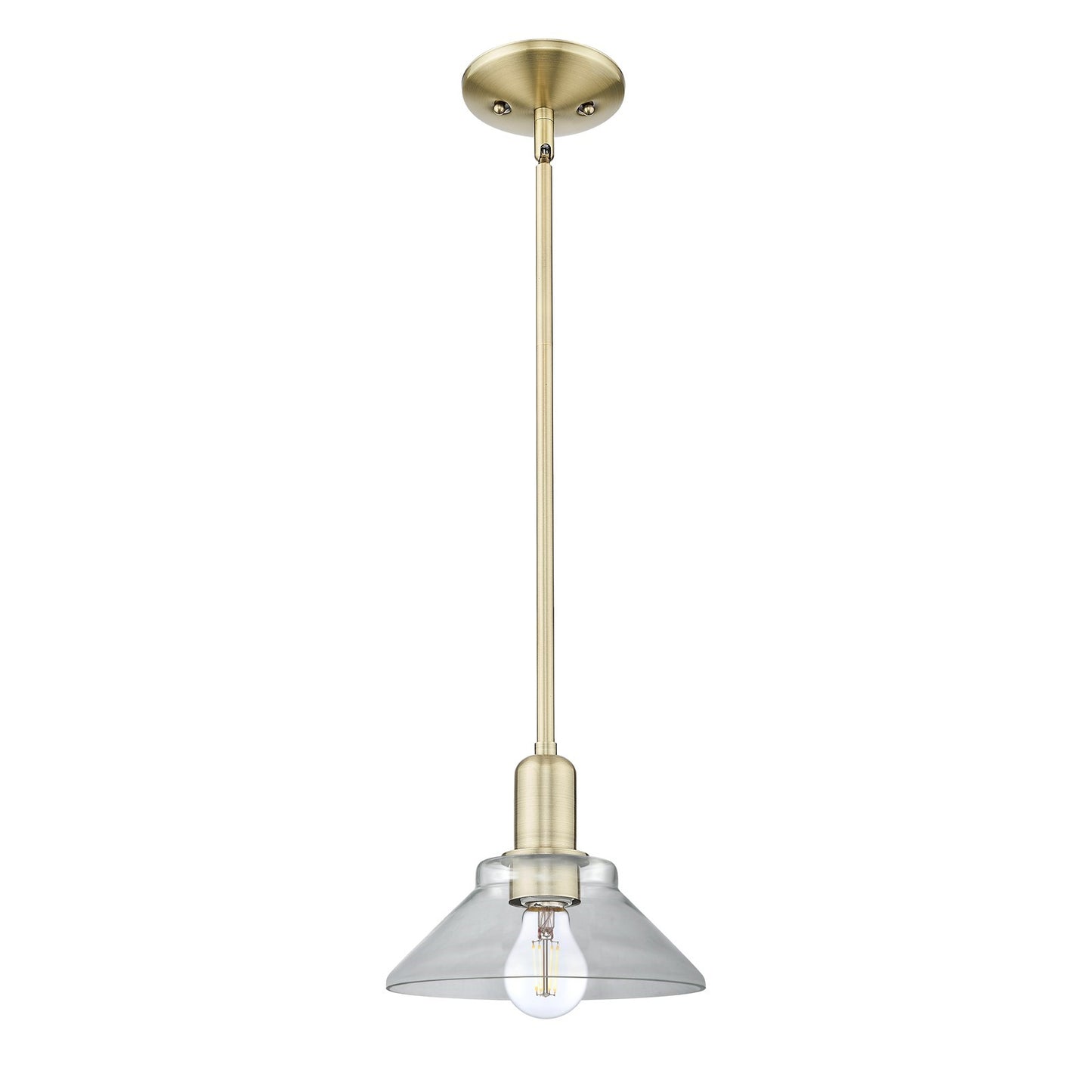 Innovations Orwell 8in 1-Light Mini Pendant | Industrial Antique Brass Steel and Clear Glass | Kitchen Island & Dining Room | Damp | Model 716-1S-AB-G132