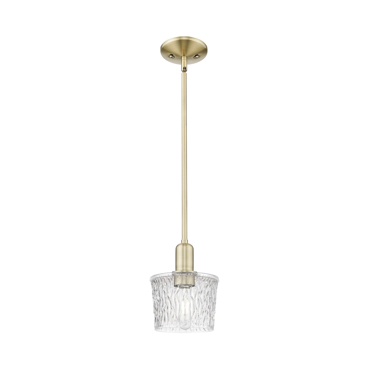 Innovations Niagara 7in 1-Light Mini Pendant | Industrial Antique Brass Steel and Clear Textured Glass | Kitchen Island & Dining | Model 716-1S-AB-G402