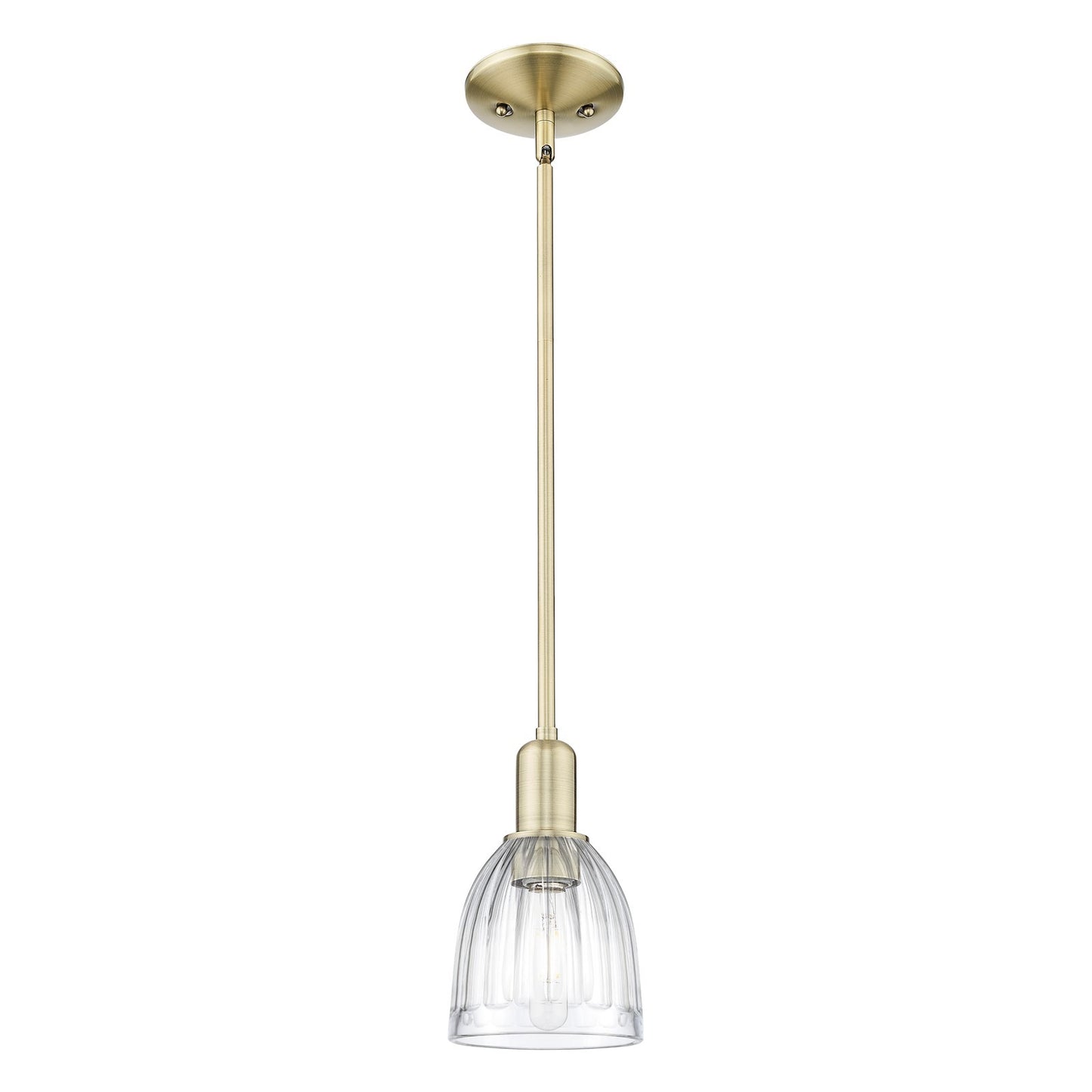 Innovations Brookfield 6in 1-Light Mini Pendant | Industrial Antique Brass and Clear Ribbed Glass | Kitchen Island & Dining Room | Model 716-1S-AB-G442