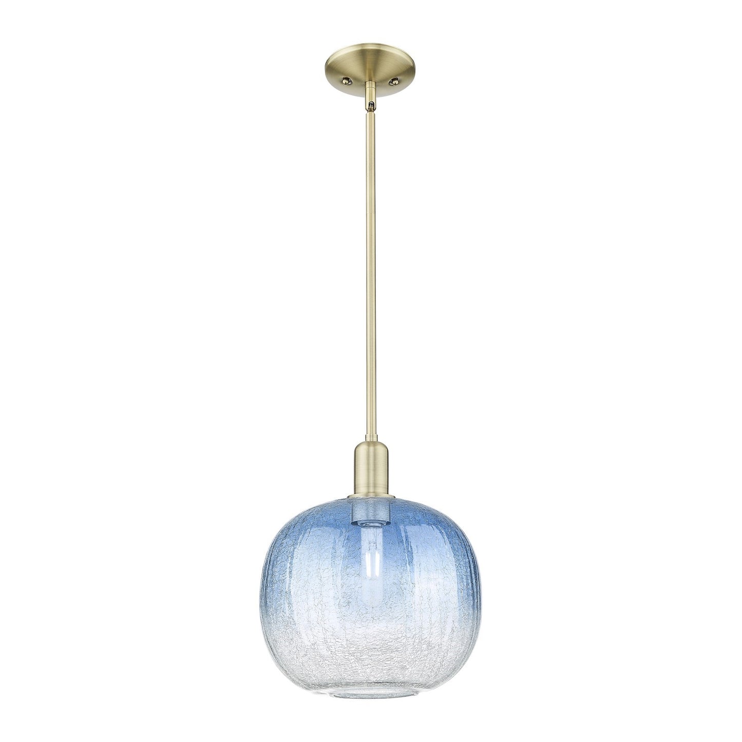 Innovations Brookhaven Sphere 10.5in 1-Light Mini Pendant | Industrial Antique Brass and Sapphire Blue Glass | Kitchen Island | Model 716-1S-AB-G481-10SB